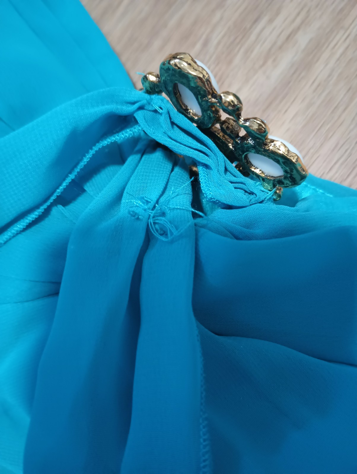 Vtg 90s ABS ALLEN SCHWARTZ Teal Sheer Tiered Layered Empire Evening Prom Dress 4