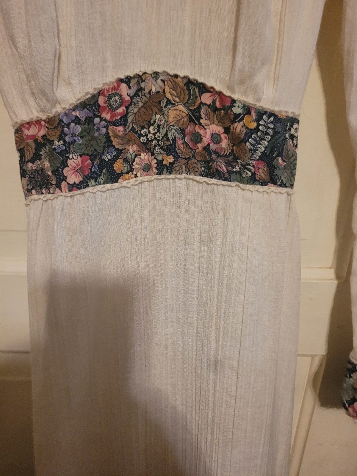 Vintage 70s Long Prarie Dress Cottage Core Vibes. Floral and White Candi Jones