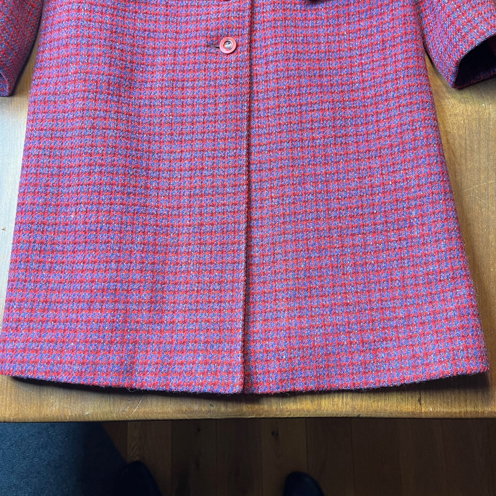 Harris Tweed Coat True Vintage 60s Women S/M Scottish Wool Red Purple Grandma
