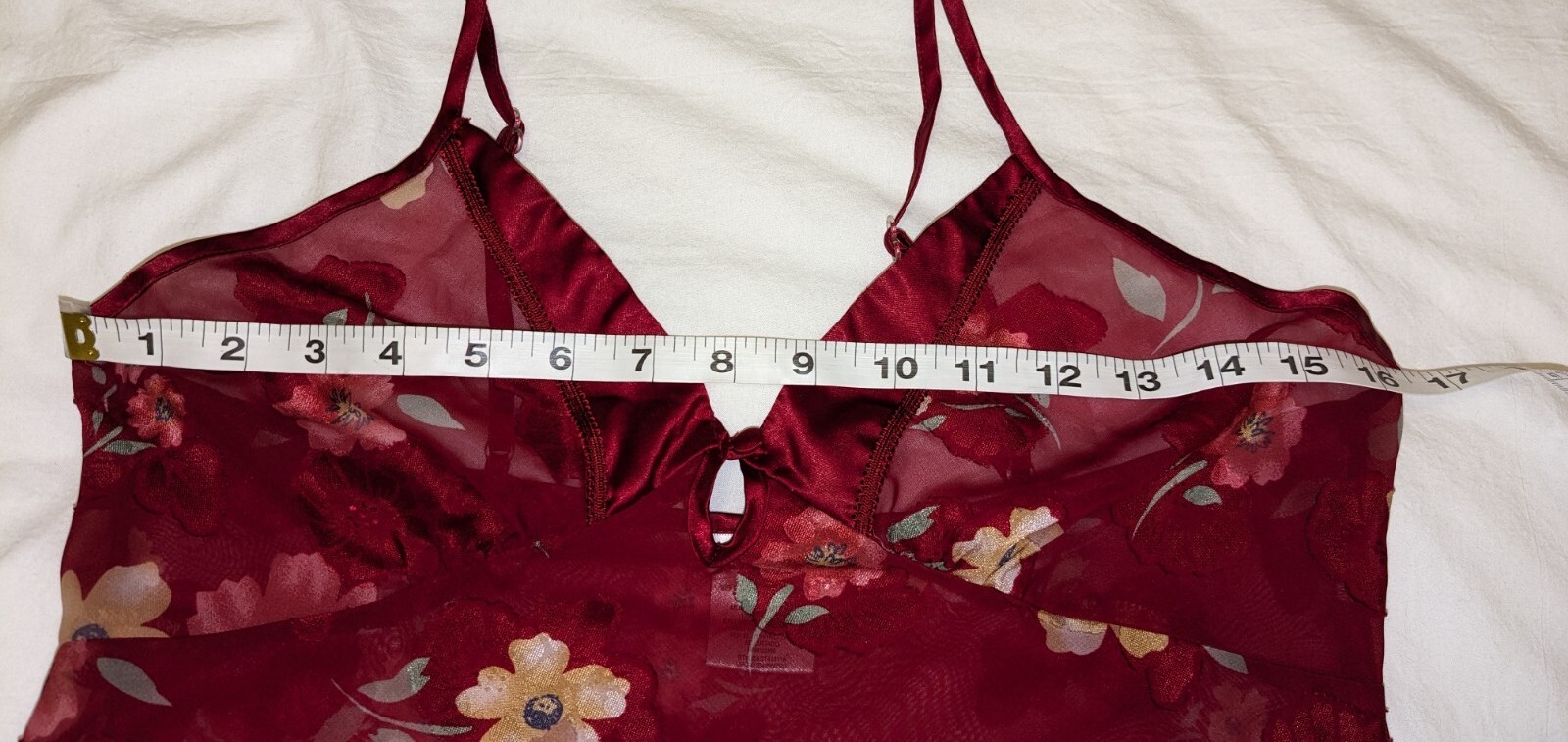 Sexy Secret Treasures Long Gown Sz M Deep Red Sheer Floral Burn Out Slip Dress