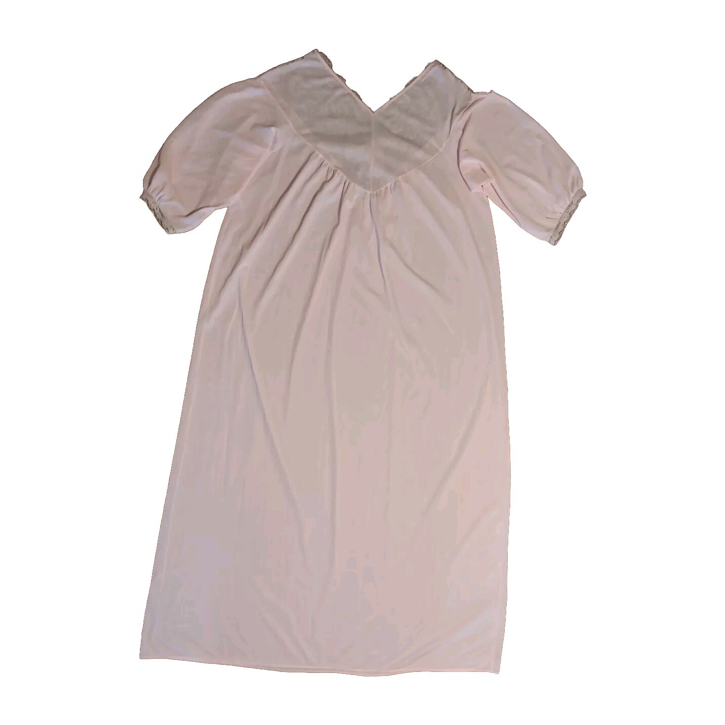 Vtg Sears Womens M 42-44 Pink Sheer Long Nightgown Nylon Lace Front 3/4 Sleeve