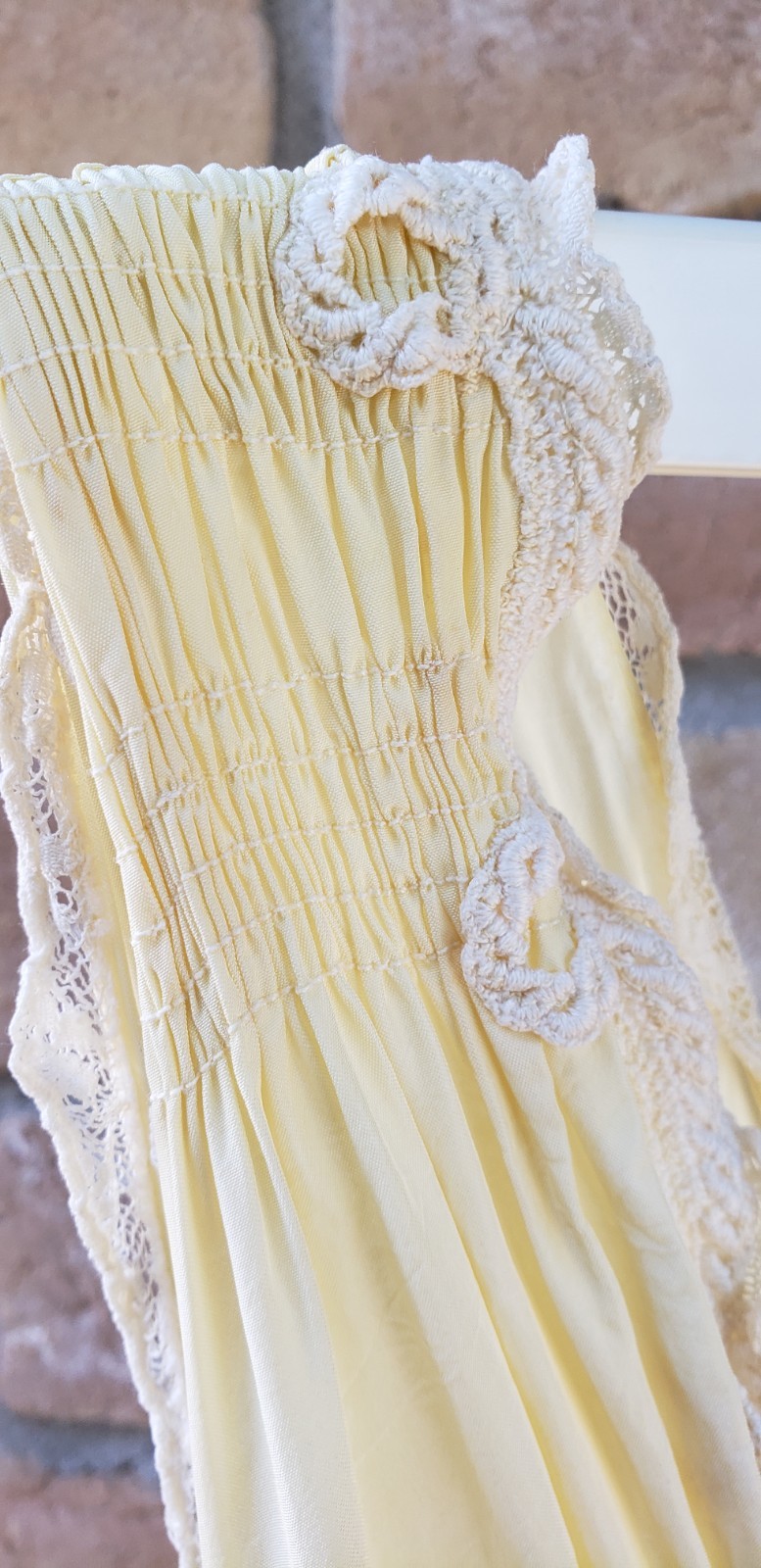 VTG 40s Ms Leonora Yellow Bias Cut Gown Sz XS/S? Art Deco STAINS DAMAGE READ