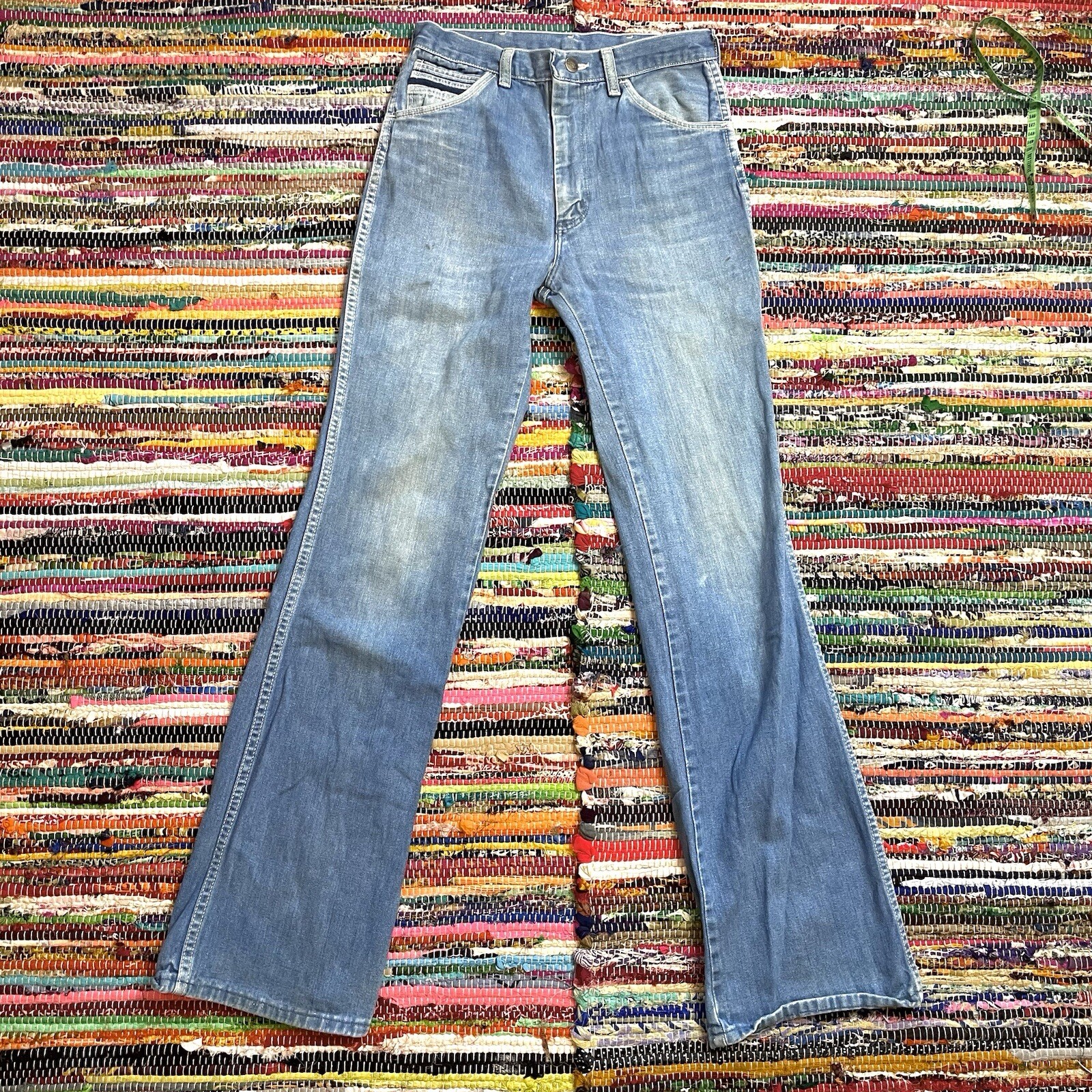 Vintage 70s Wranglers Wrapid Transit Western Cowgirl Boho Denim Blue Jeans 27×32