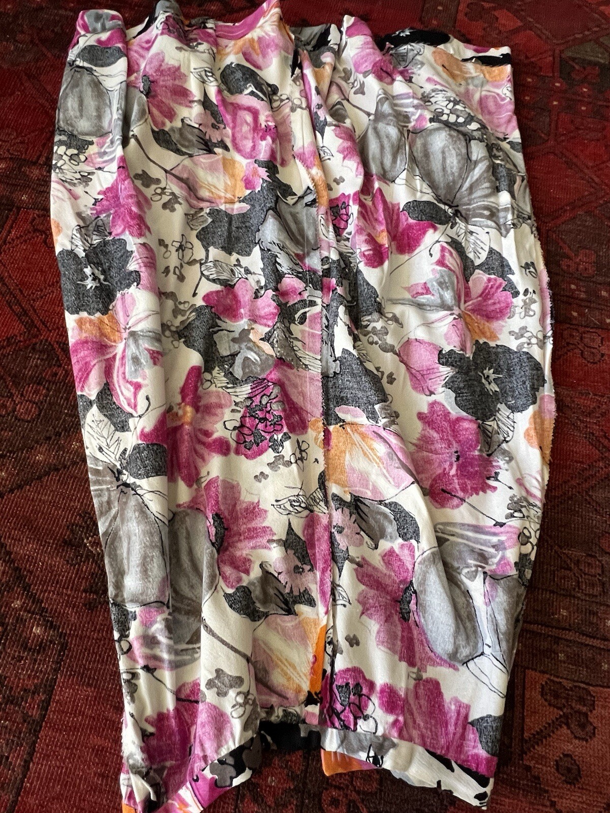 VTG 50’s 60’s Abstract Pink Black Prints Hand Made Barcloth Maxi Poodle Skirt M