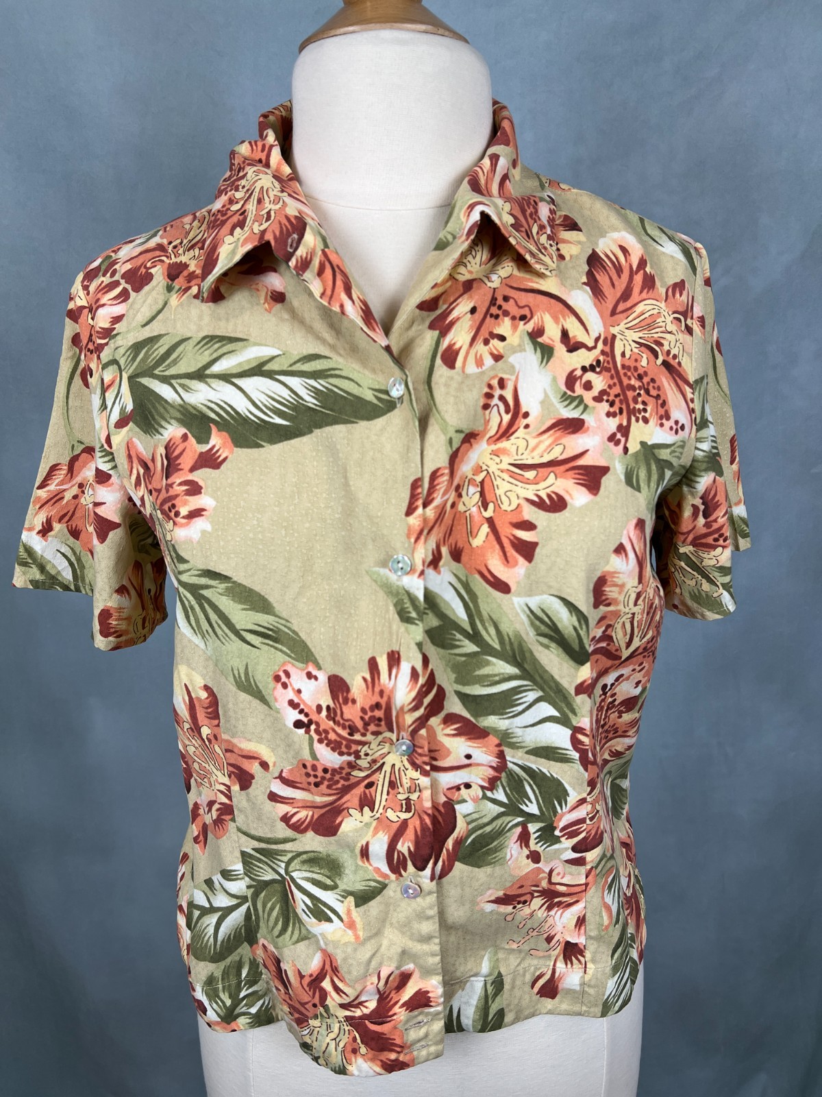 Vintage Tommy Bahama Silk Tropical Aloha Hawaiian Floral Shirt Womens M Camp