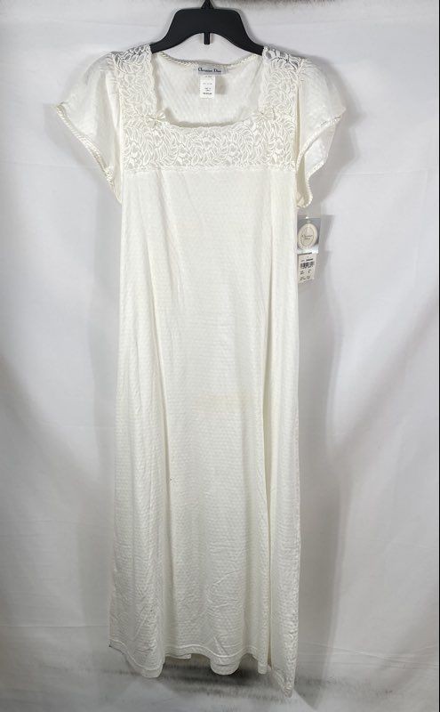Vintage 90s Christian Dior Women’s Ivy Lace 100% Cotton Maxi Nightgown Sz M NWT