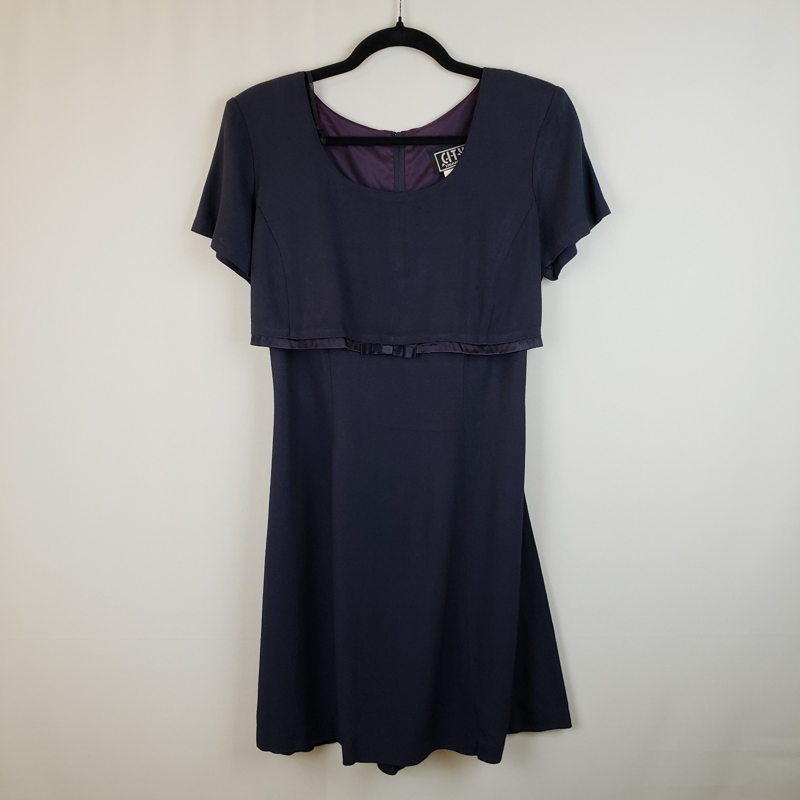 Vintage Black Skater Dress S Tie Back Cinch Waist Bow Cute Goth Lolita Preppy