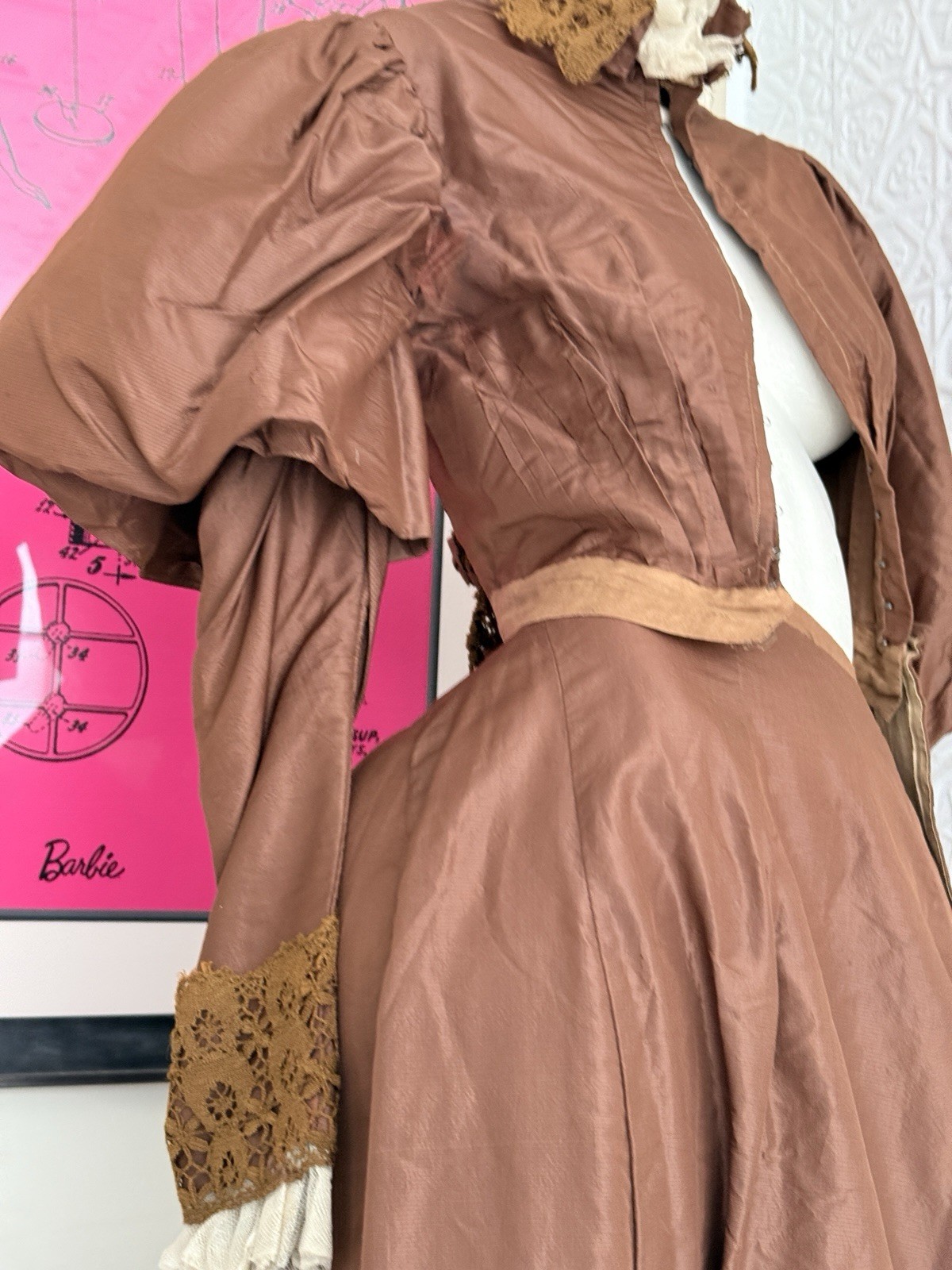 antique 2 piece victorian brown bridal ensemble bodice skirt 1800s small/xs