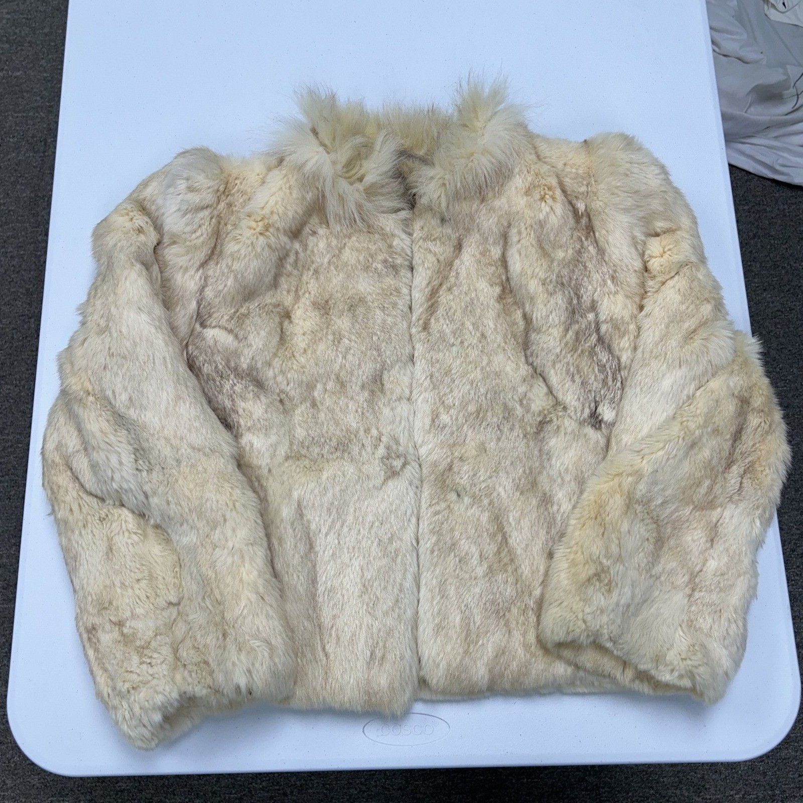 Rabbit Fur Coat Women M Cream Excellent Vintage Glamour Funnel Neck Luxury