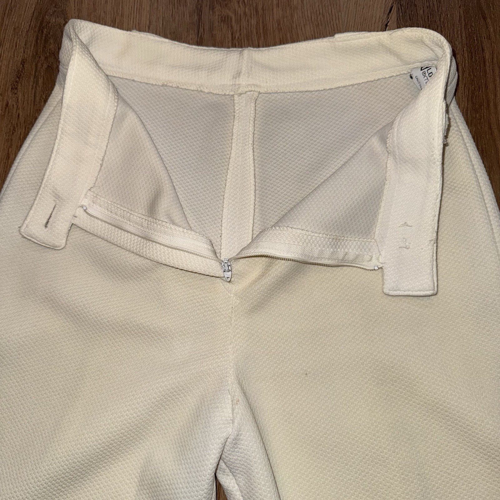 Vtg Bell Bottom Pants Womens 27 27 Loubella 60s 70s Polyester Disco Hippie Cream