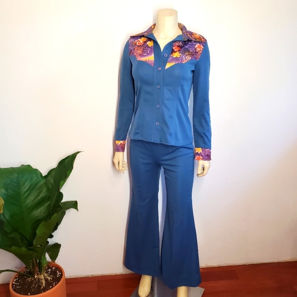 Funky Vintage 70s Leisure Wear Bell Bottoms Set S/M