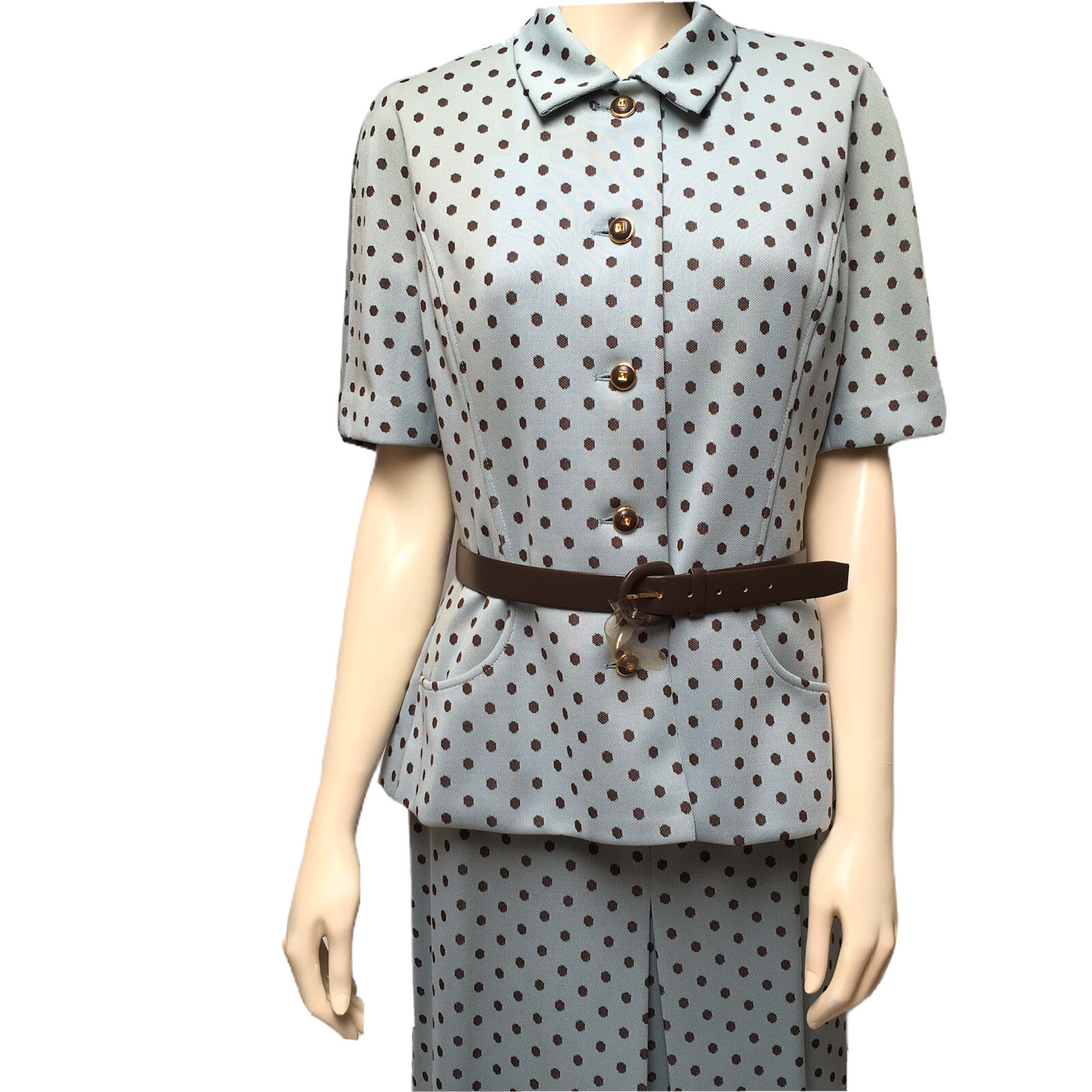 Kimberly Polyester Suit Polka Dot Pleat Skirt Top Jacket Belt Career Casual New