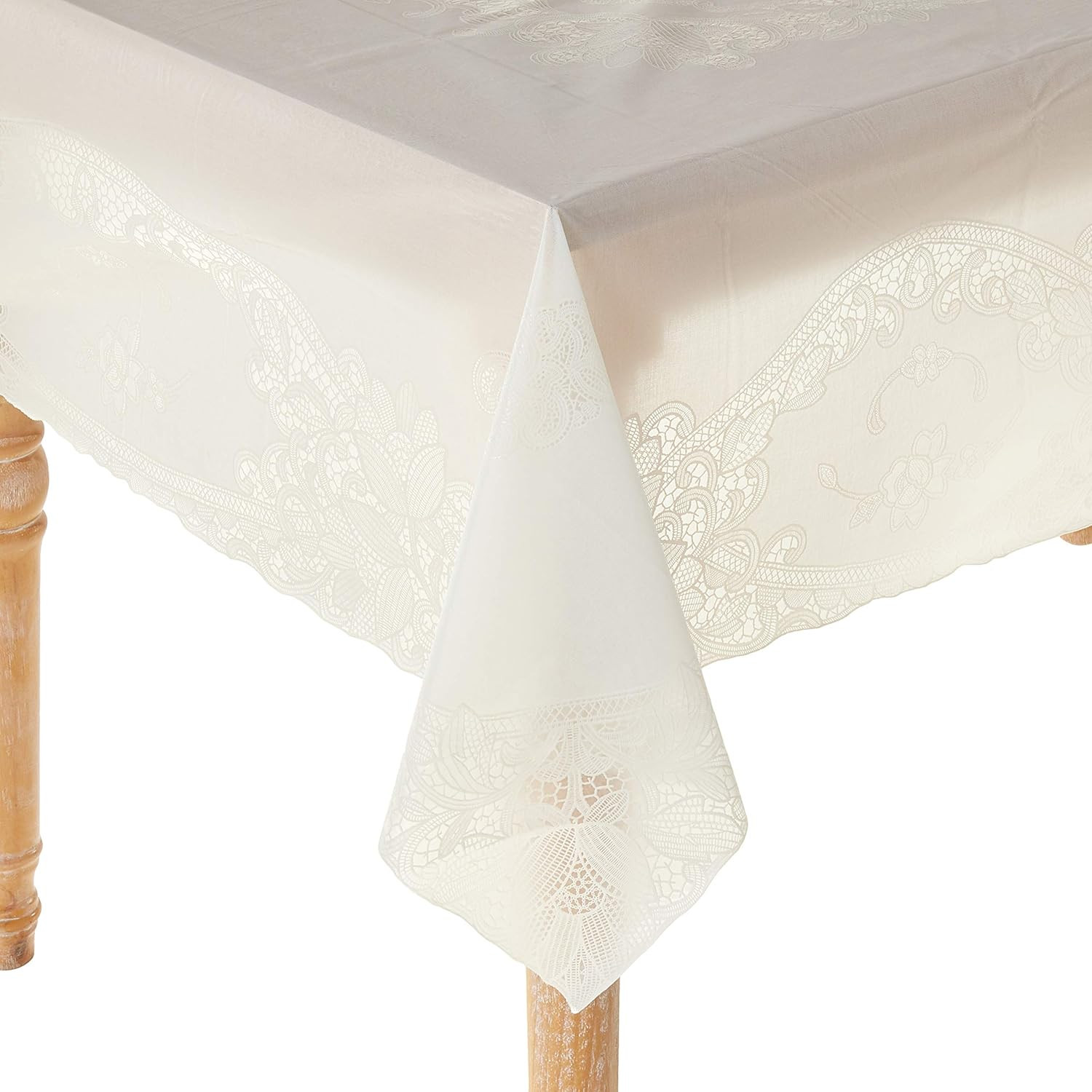 Vinyl Lace Battenberg Embossed Floral Pattern, Vinyl, Ivory, 60 Inch by 104 Inch