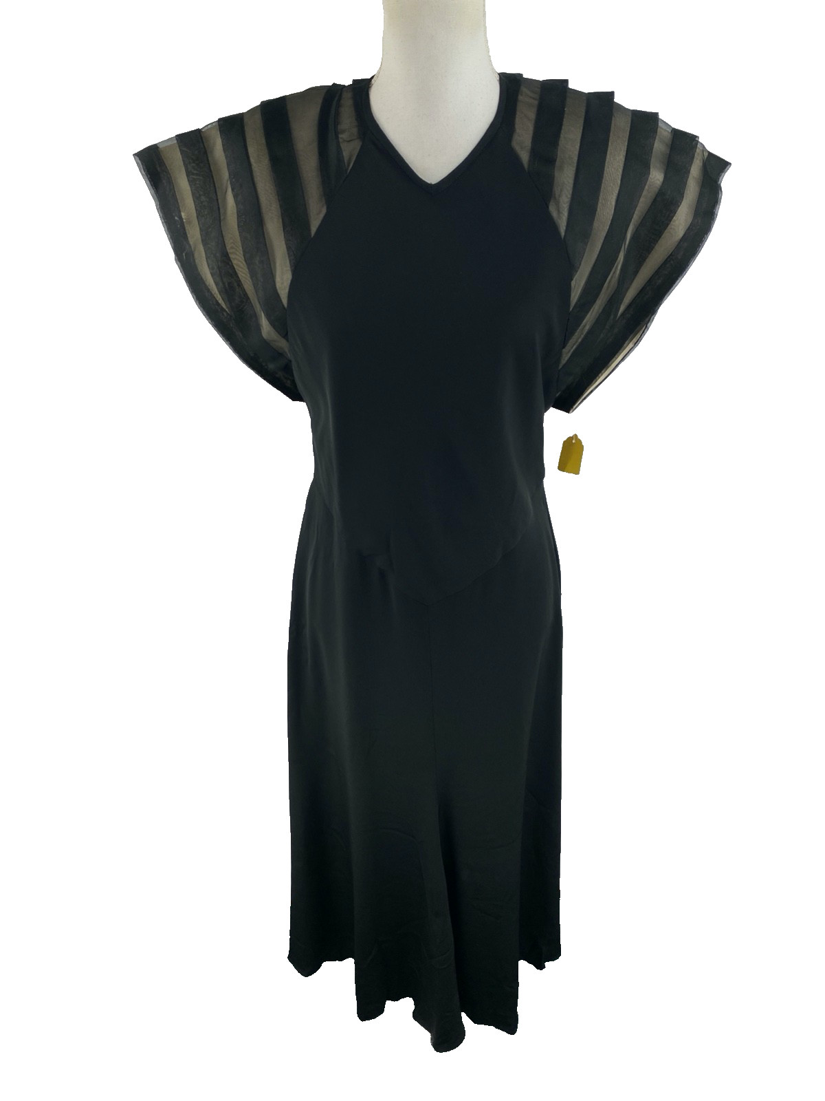 70s Vtg St Gillian Saks Fifth Avenue Midi Puff Striped Sleeve Open Back Dress 12