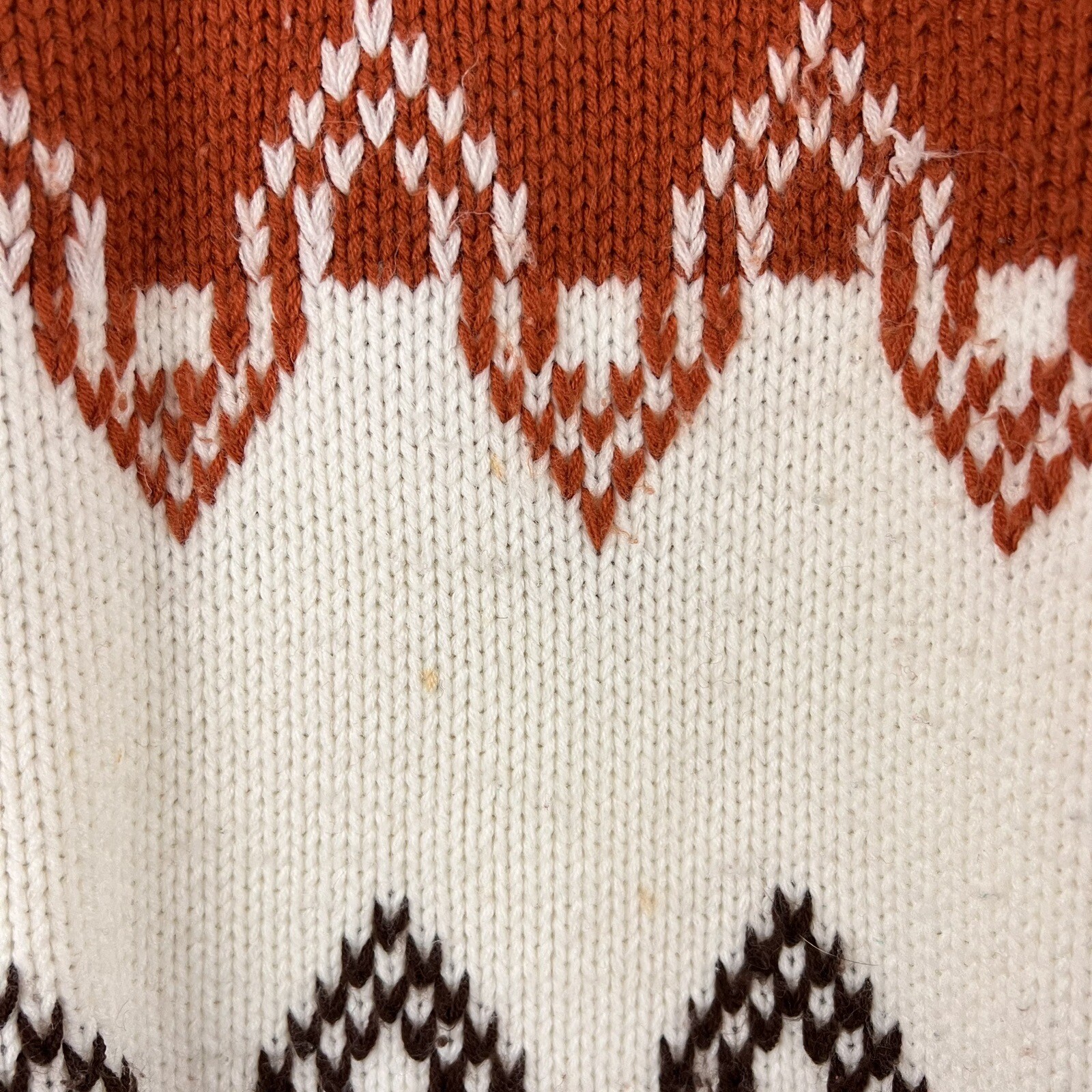 VTG 70s Full Fashion 1/4 Zip Acrylic Pullover Sweater Brown Orange White Small