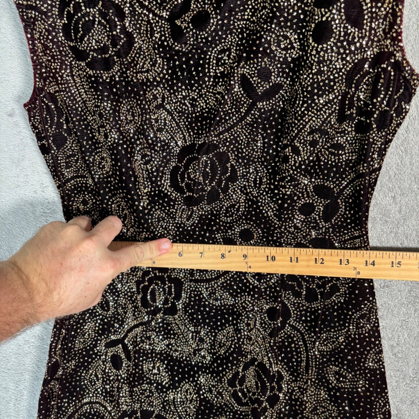 Climax Karen Okada Vintage 90s Open Back Glitter Floral Bodycon Dress Burgundy S