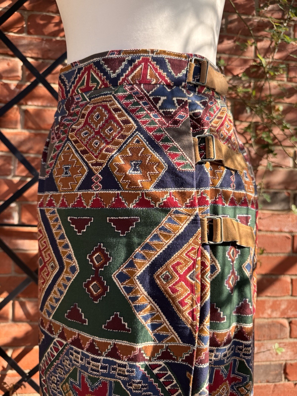 Vintage 1980s Jewel Tone Southwestern /Aztec Column Wrap Skirt Size M