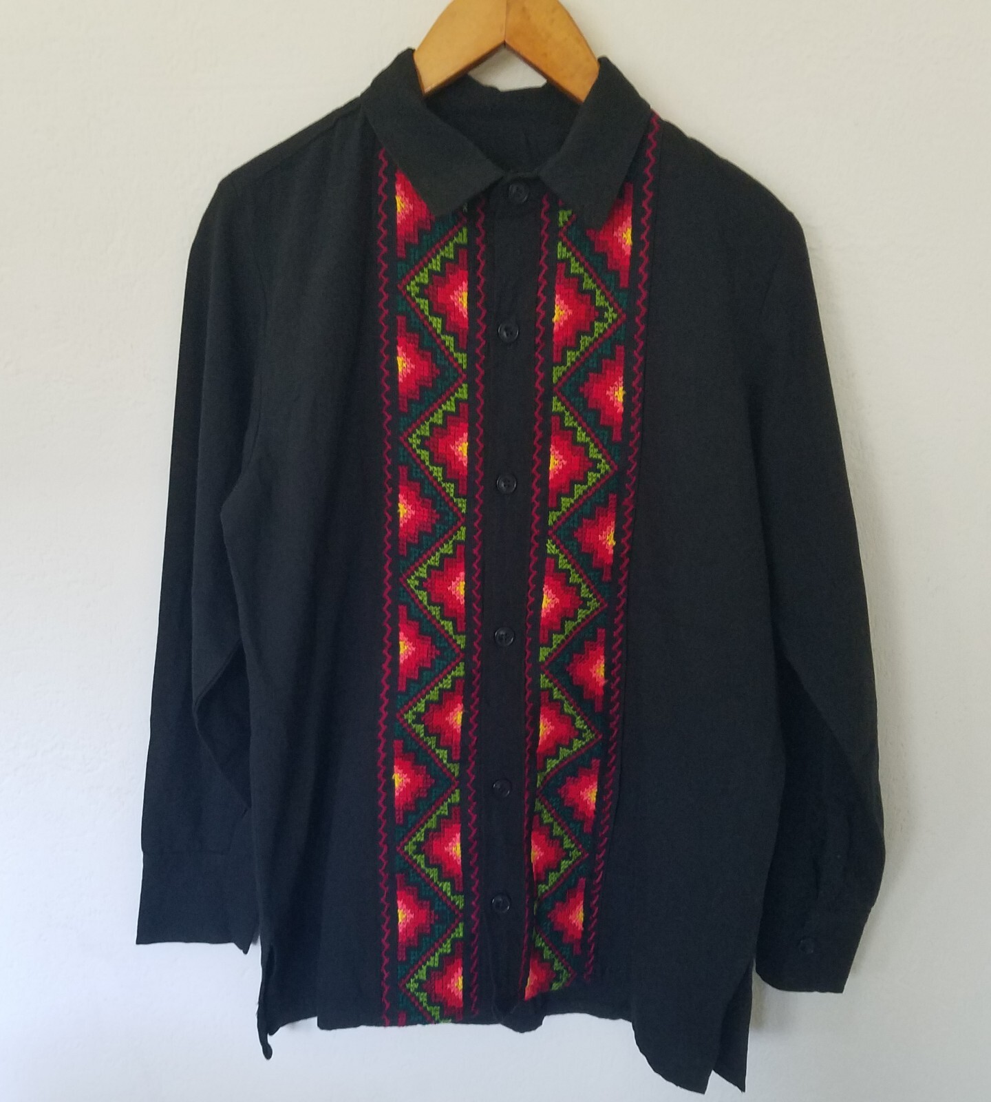Bohemian Hippie Festival Wear Embroidery Casual Button Down M/L Red Green Unisex