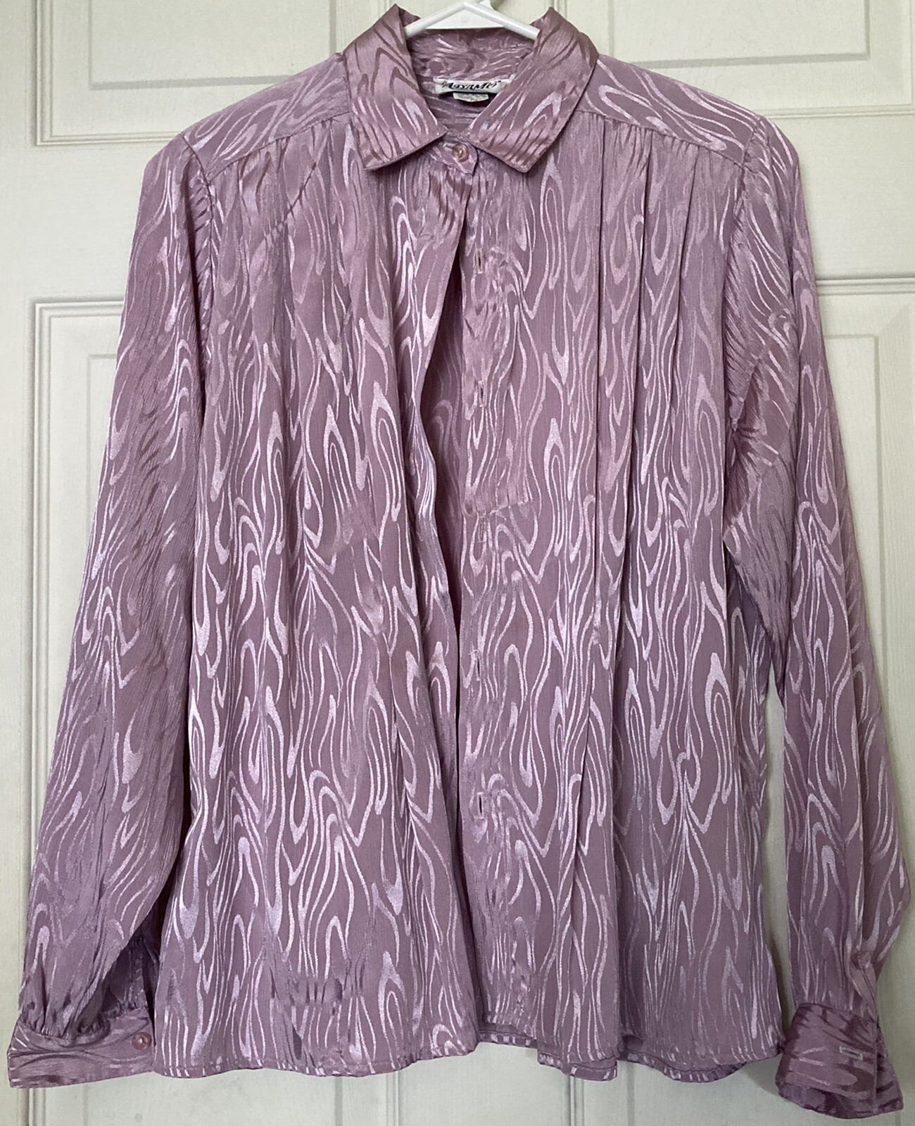Vintage Women’s Blouse Dark Pink Satin/Silky Feel Button Up