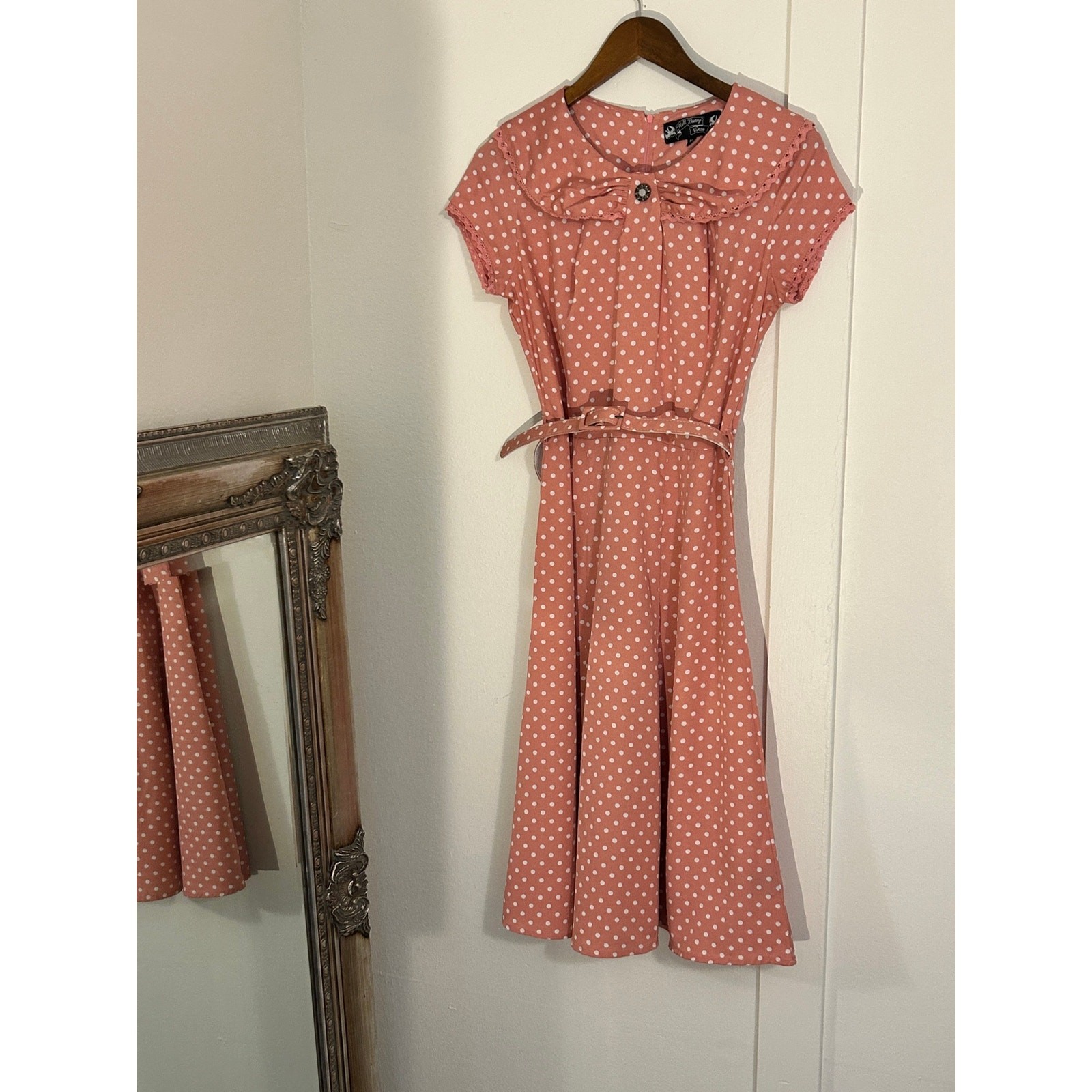 Hell Bunny Vixen Pink Polka Dot 1940s Retro Midi Dress Size Medium