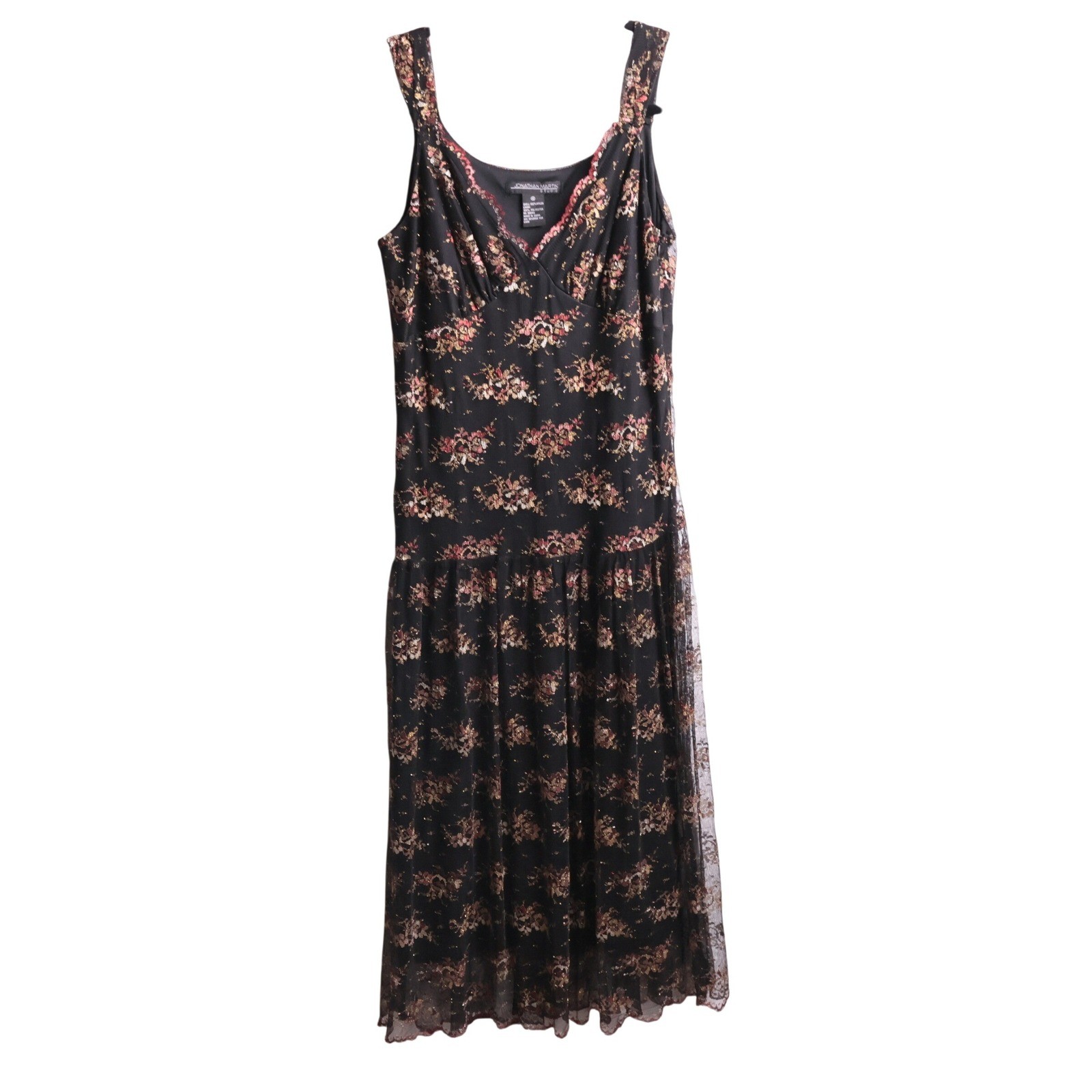 VTG 90s Jonathan Martin Black Pink Lace Midi Dress Dark Romantic Whimsigoth 10