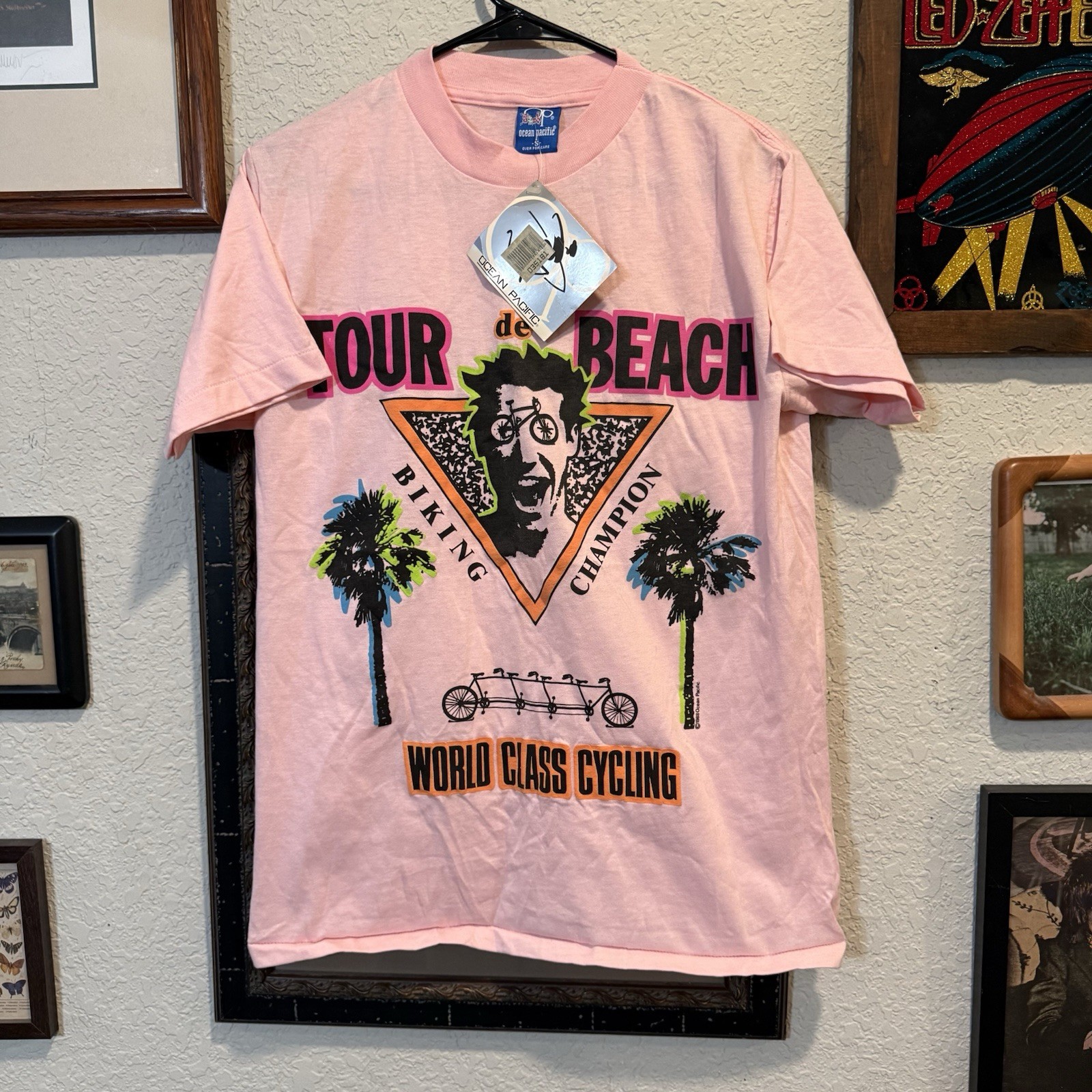 Vintage 1988 RARE NWT Ocean Pacific Tour De Beach Cycling Promo Shirt Size Small