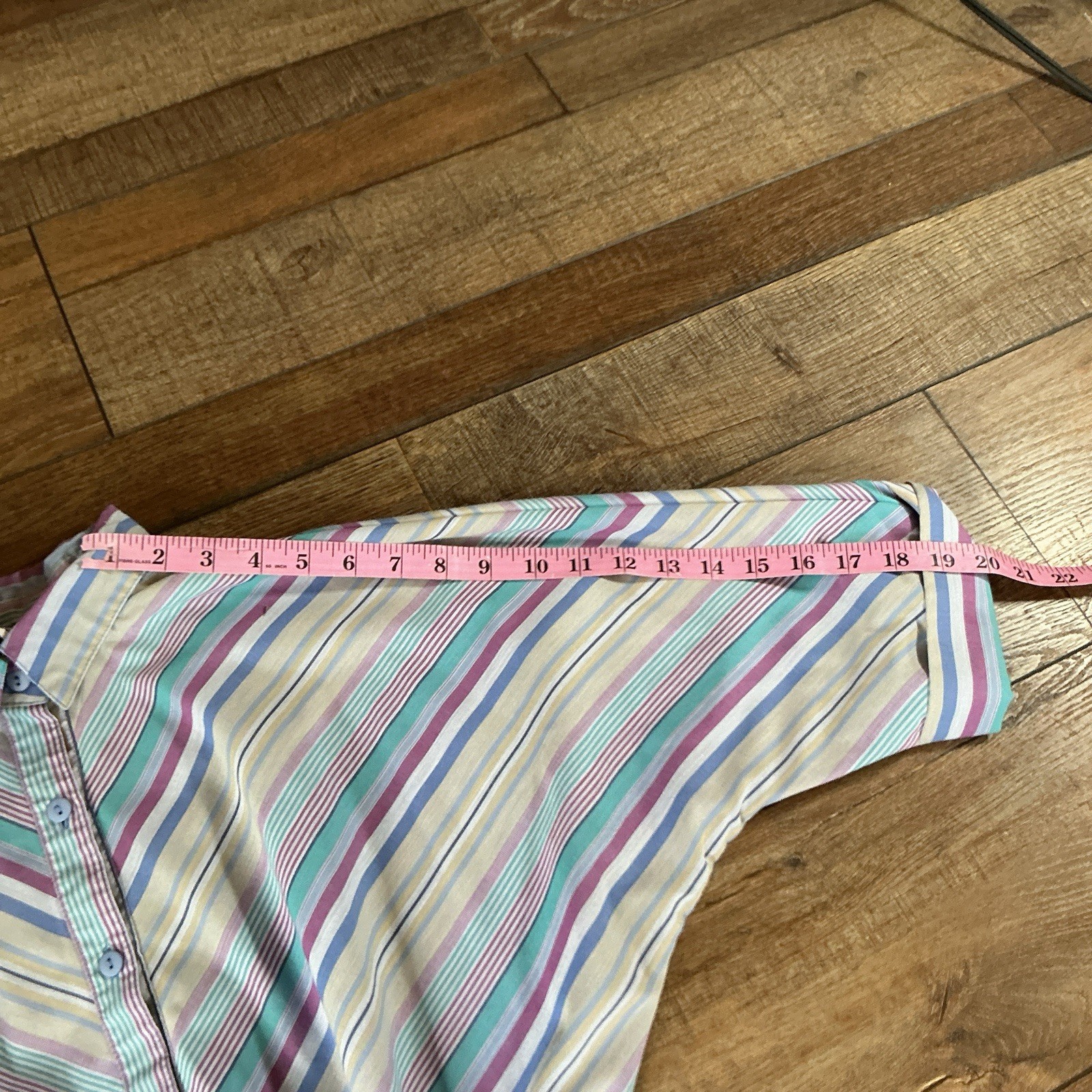VINTAGE American Shirt Dress Pastel Stripe Button Midi USA Women’s Sz 15/16 #1D9