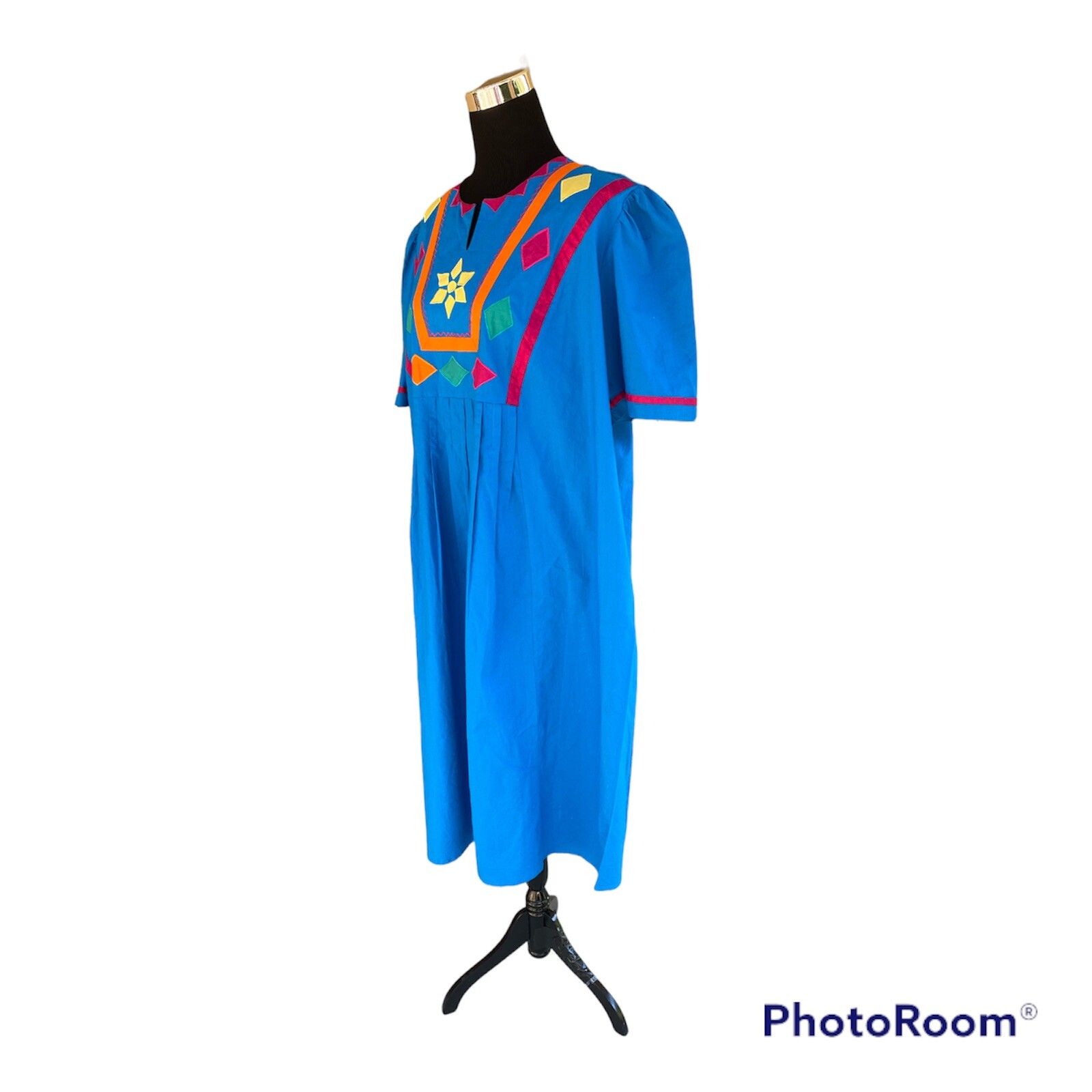Patio Dress Size Medium Muumuu Lounge Beach Coverup Vacation Blue Cotton Womens