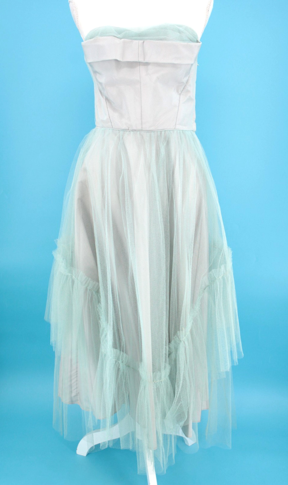 VTG Women’s 50s Light Blue Strapless Tulle Formal Gown / Prom Dress Sz M 1950s