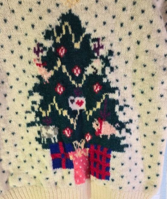 Vintage 1989 Eddie Bauer Christmas Tree Wool Sweater Farm Animal LARGE Holiday