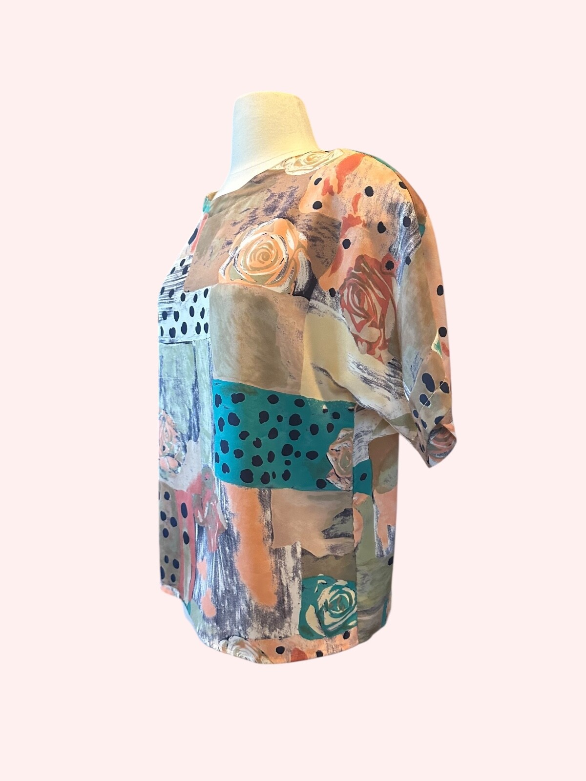 Vintage 80’s coquette pastel blouse with roses and polka dots size medium