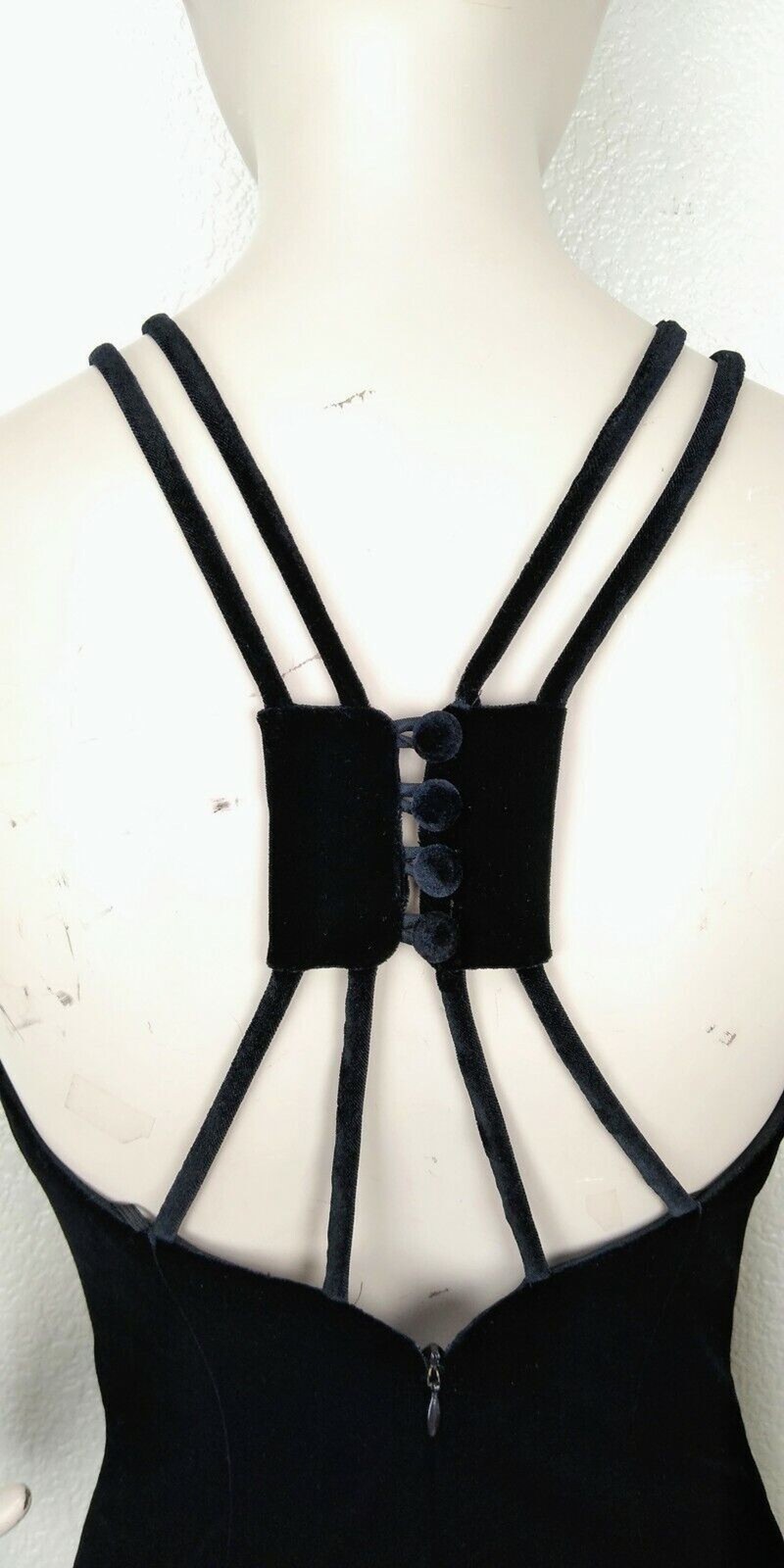 VTG 90s Faviana New York Velvet Strappy Back Maxi Bombshell Slit Cocktail Dress