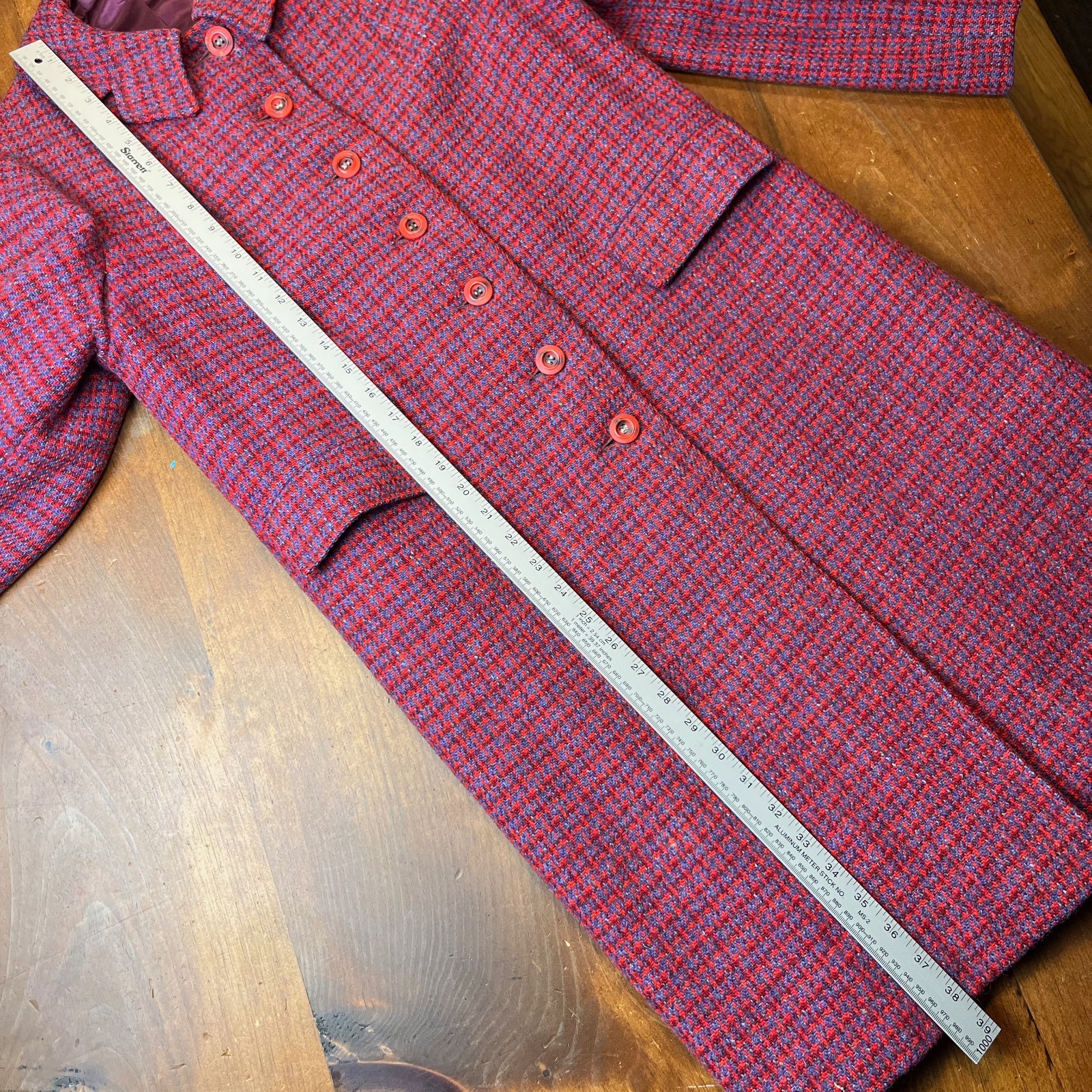 Harris Tweed Coat True Vintage 60s Women S/M Scottish Wool Red Purple Grandma