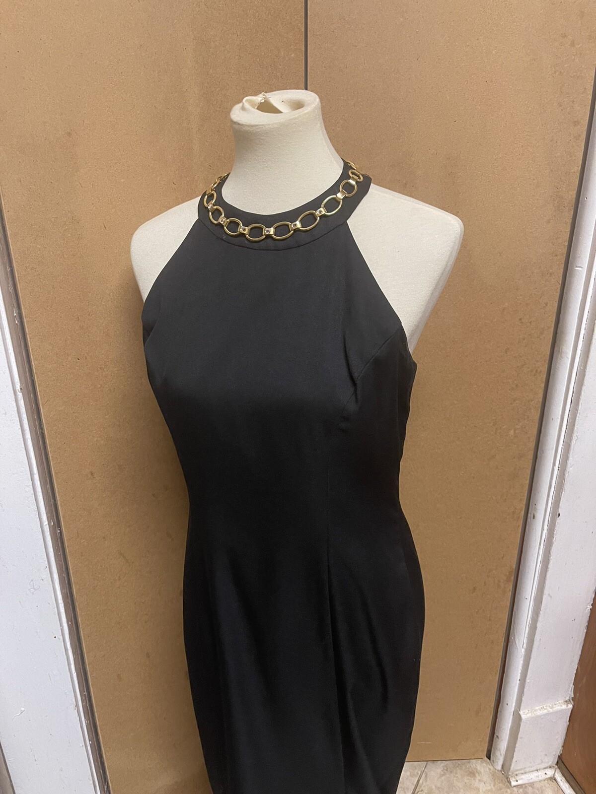 RAMPAGE Size 9 Black Halter Top -Full Length Dress w/Side Slit