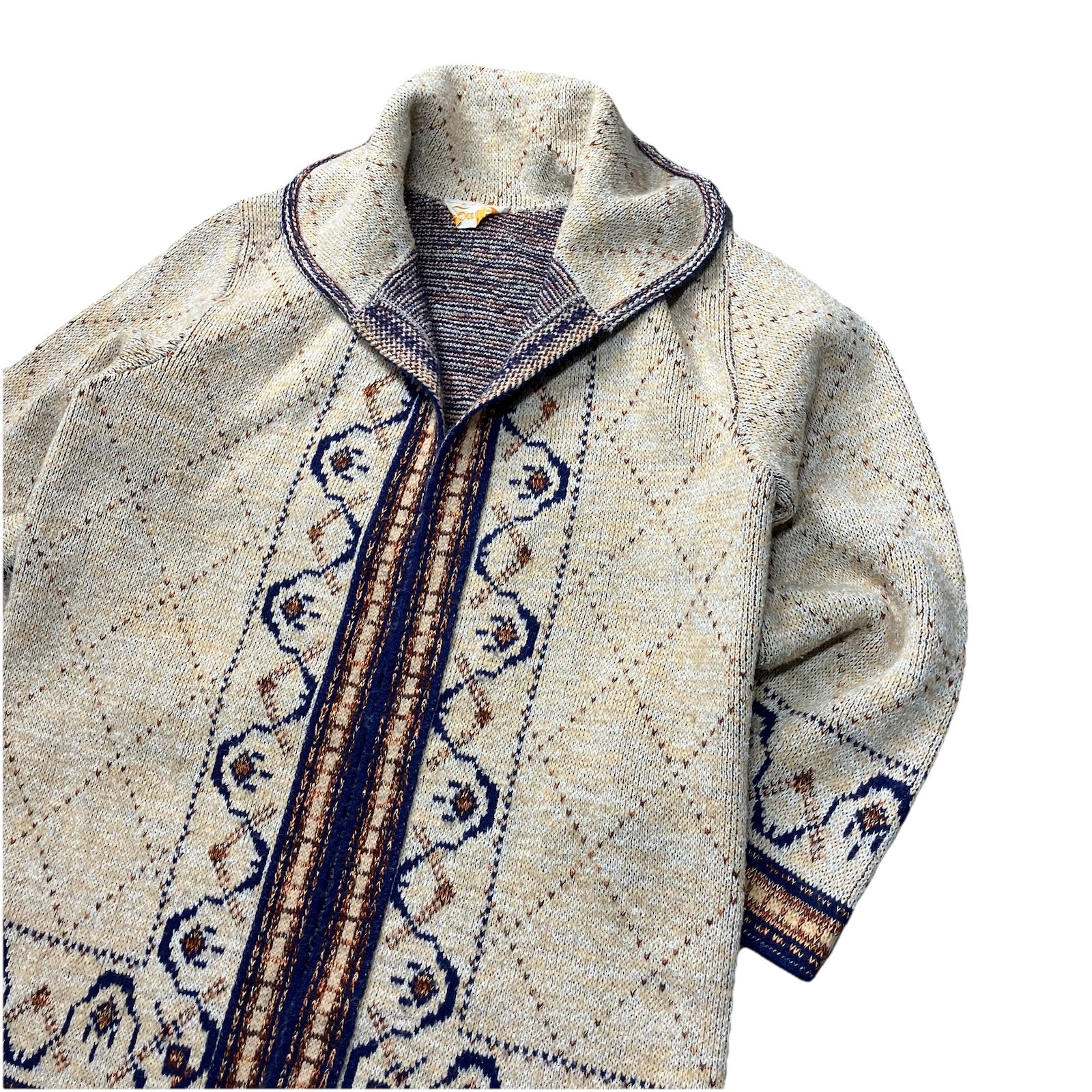Vintage 70s Open Front Boho Cardigan Long Thick Sweater Sabra Wintuk M
