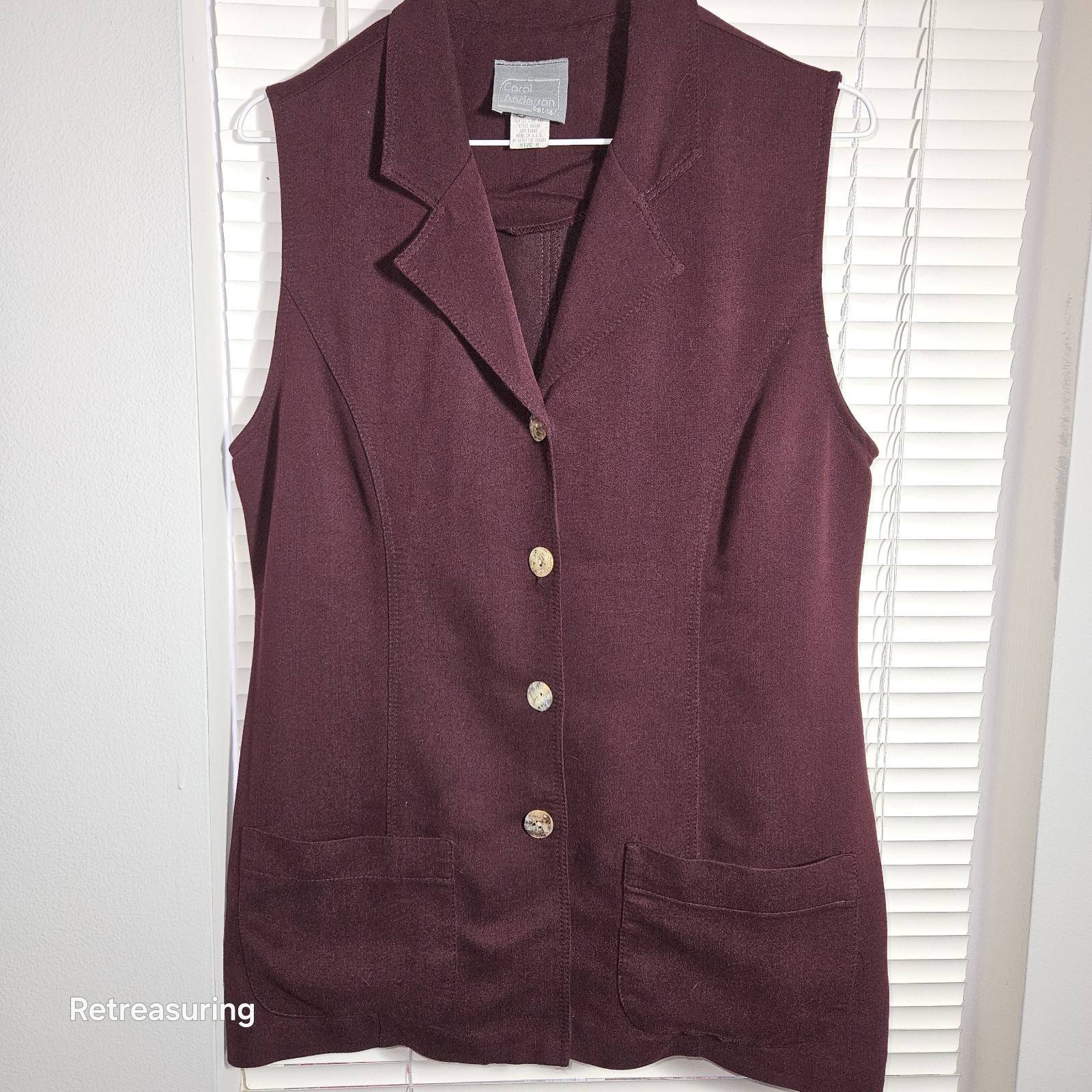 Vintage 1980’s Carol Anderson Petites Women’s 8 Maroon Tunic Vest Made in U.S.A.