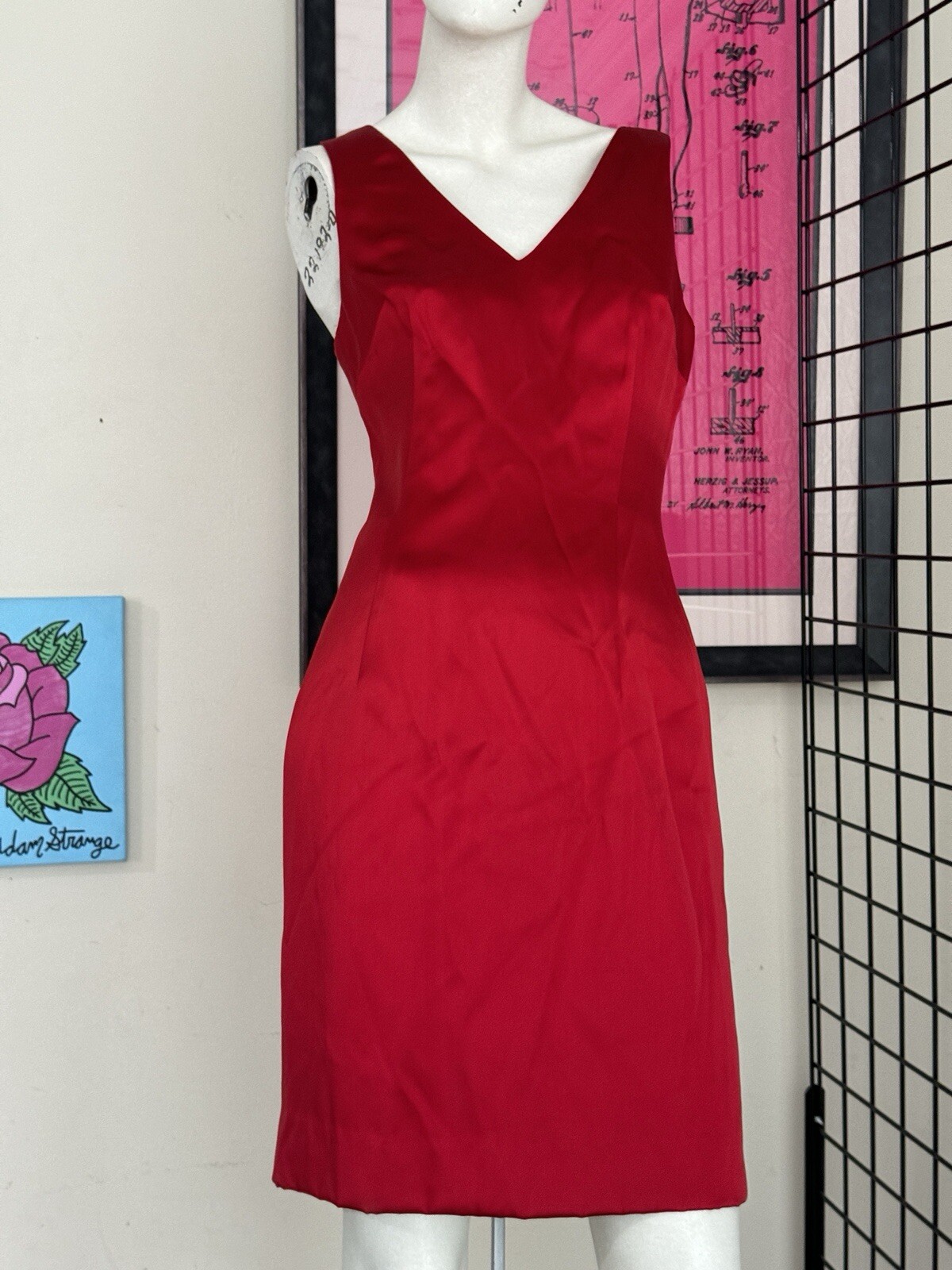 Vintage Nicole Miller 1990s-Red-Sleeveless-Evening Dress-minimalist-90s-Designer