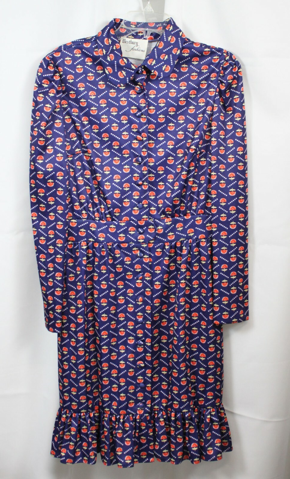 Vtg Westbury Fashions Dress Button Up Secretary Polyester Modest Retro Mod 16