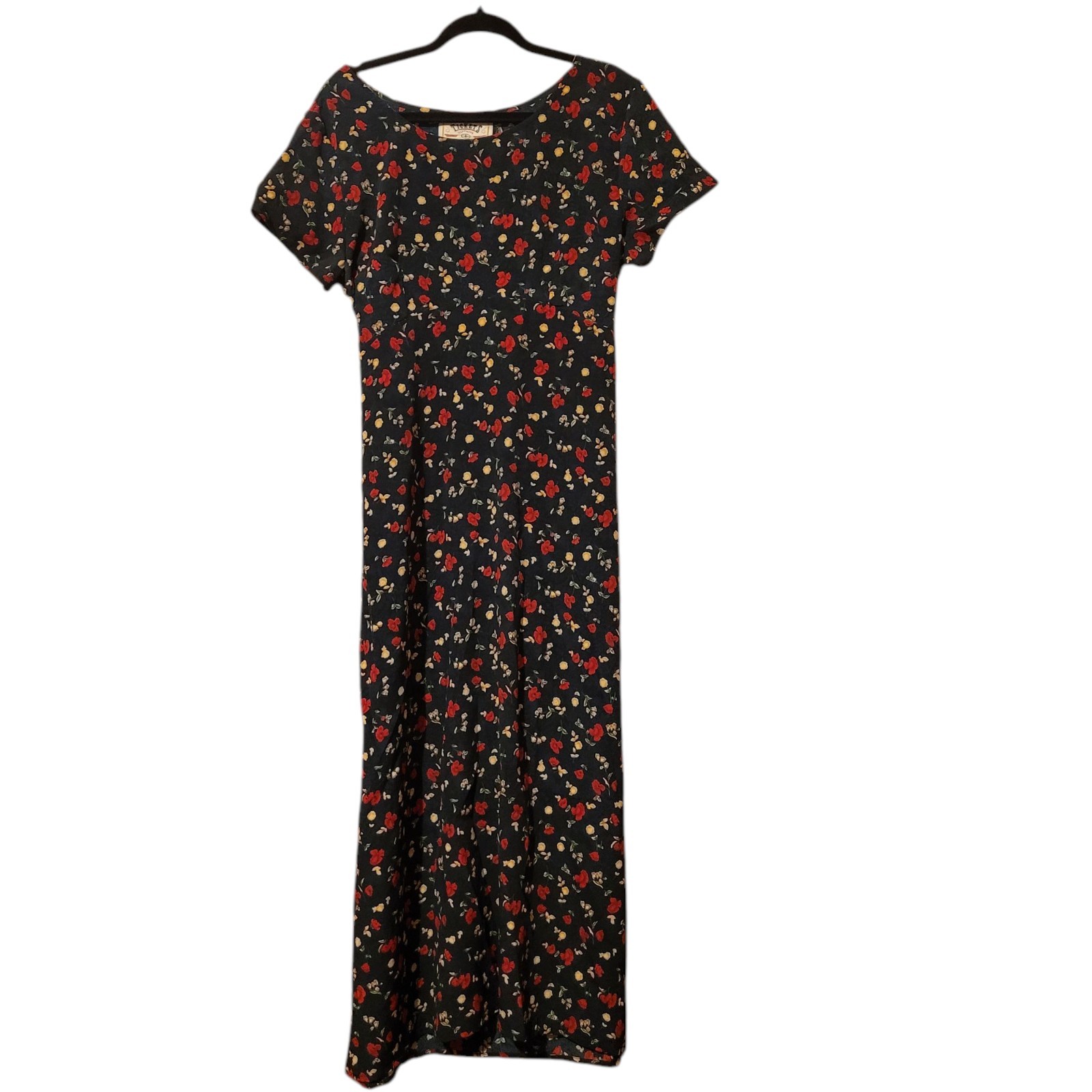 Vtg 90s Timeless Tickets Clothing Floral Dress Tie Waist Maxi Grunge Sz Large