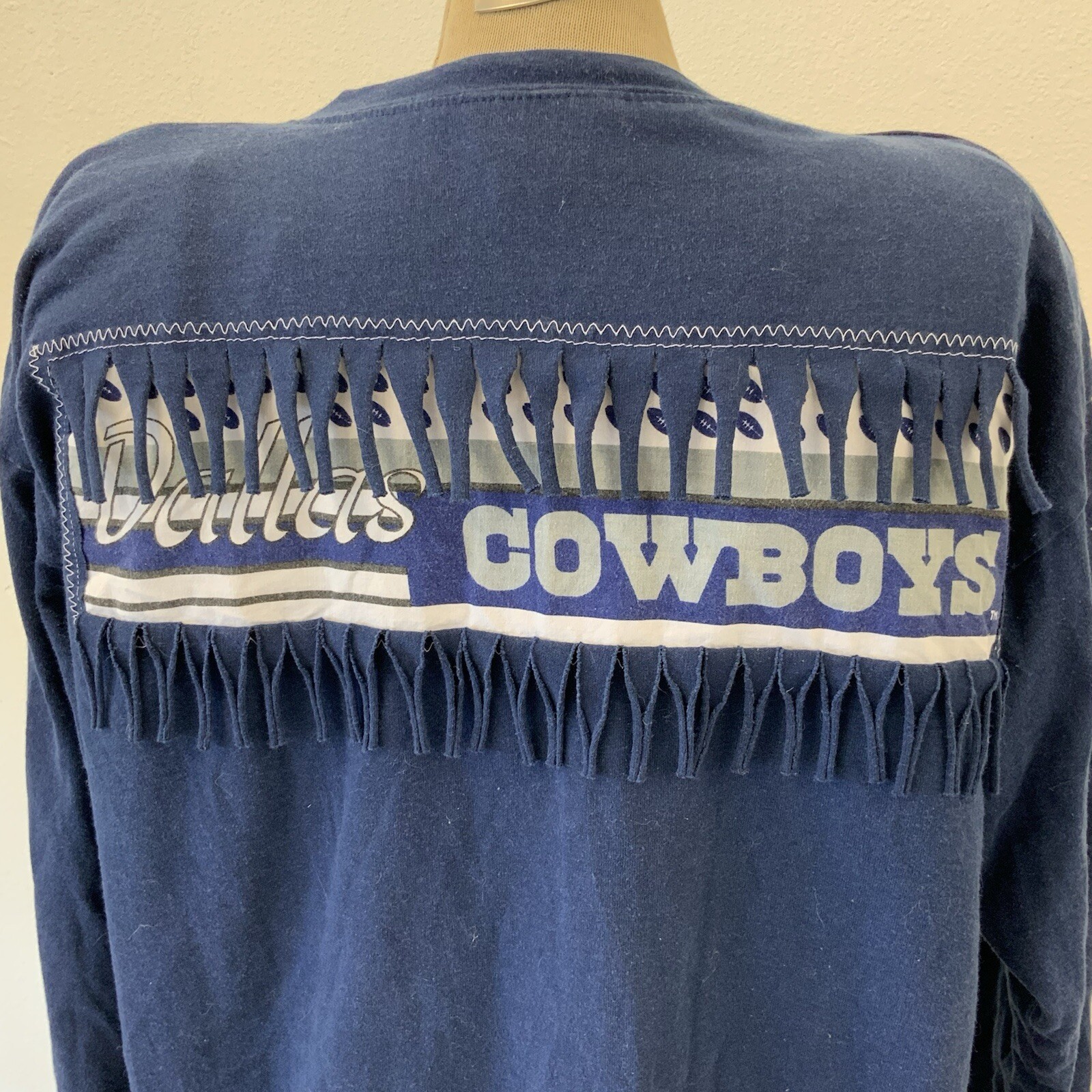 Vintage 80s Dallas Cowboys T-Shirt Osfa Fringe Western Beaded Quarter Sleeve NFL