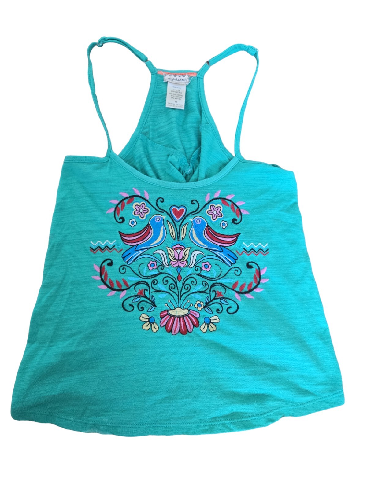 Preowned Vintage Eyeshadow Bird&Flowers embroidered Flowy Tank Top Size M Green