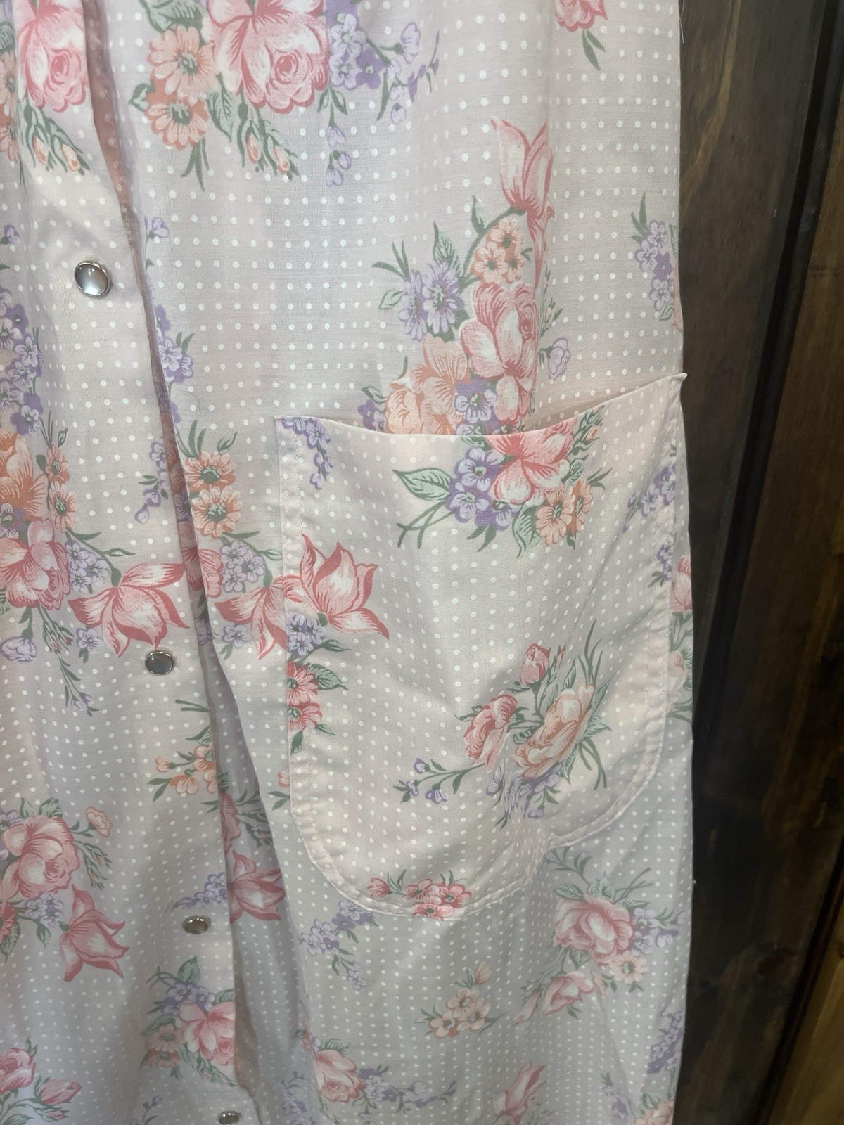 Vintage Smart Time House Dress Robe Pink Roses Polka Dots Women’s Med Lace Mumu