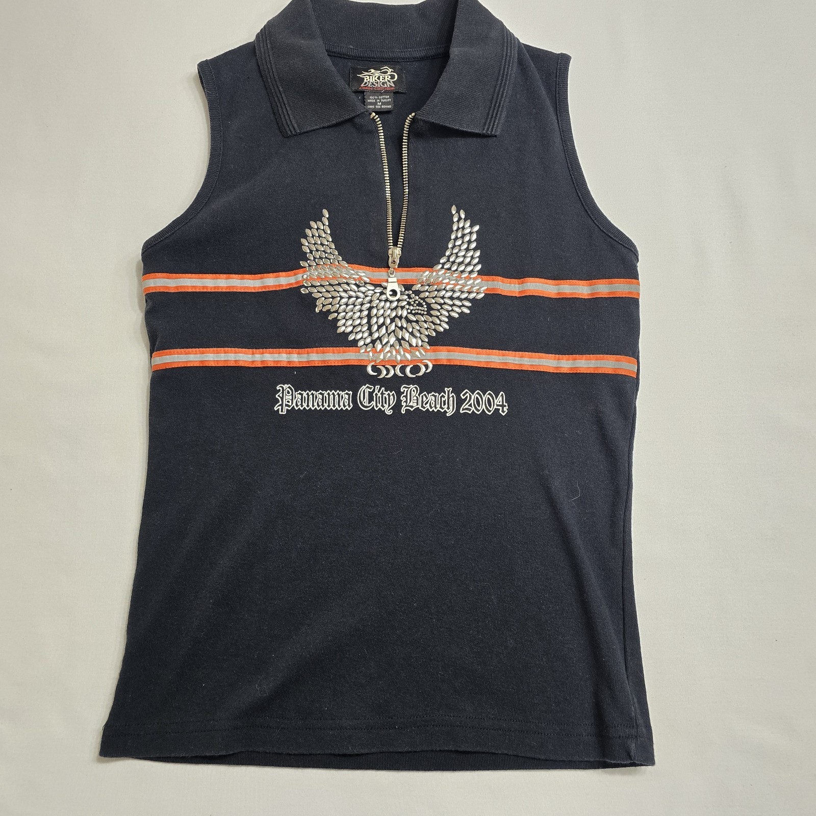 Vintage Bike Rally Panama City Beach 2004 Sleeveless Eagle Top Biker Design Y2K