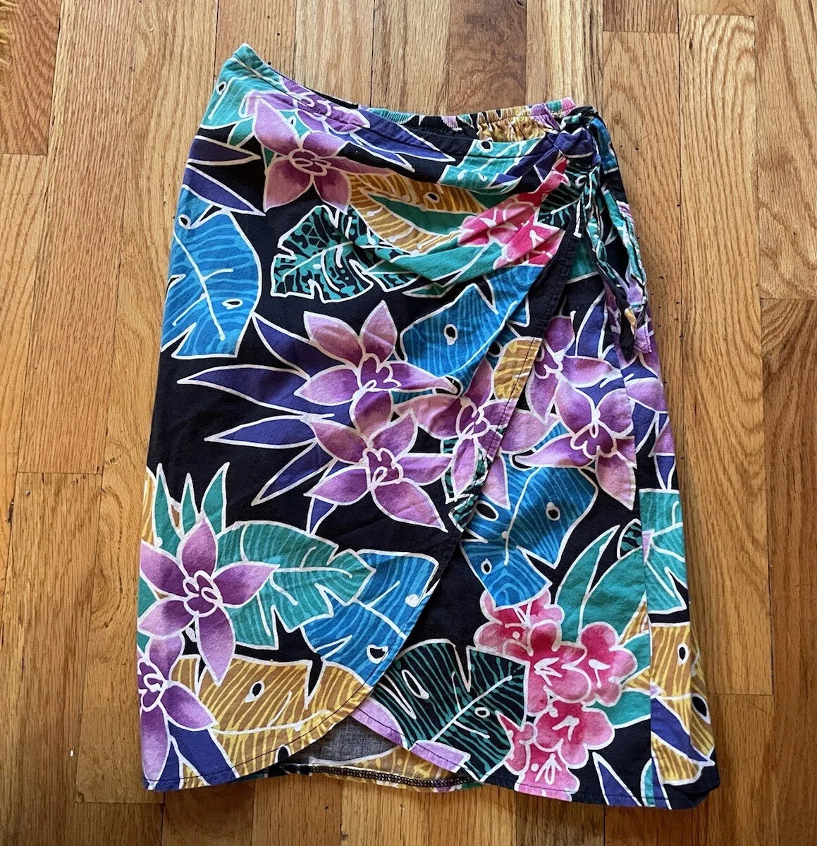 vintage ILGWU summer wrap skirt floral hawaiian beach swim cover up S