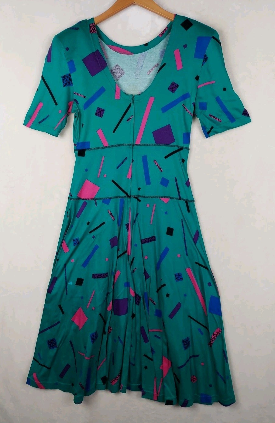 Vintage Joanie Char Medi Dress Womens 12 Geo Memphis Style 100%Cotton Natural US