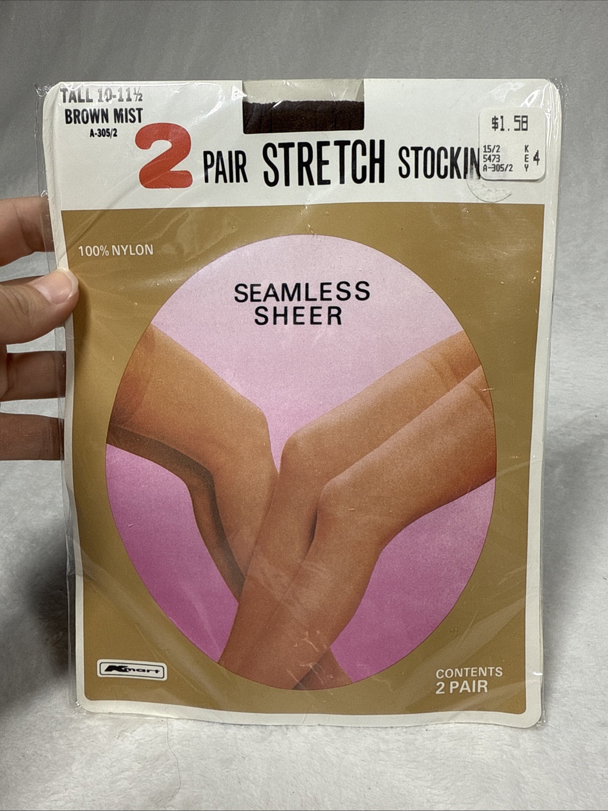NIP Vintage 3 Pair Nylon Stockings Seamless Sheer Tall 10-11.5 White Brown Mist