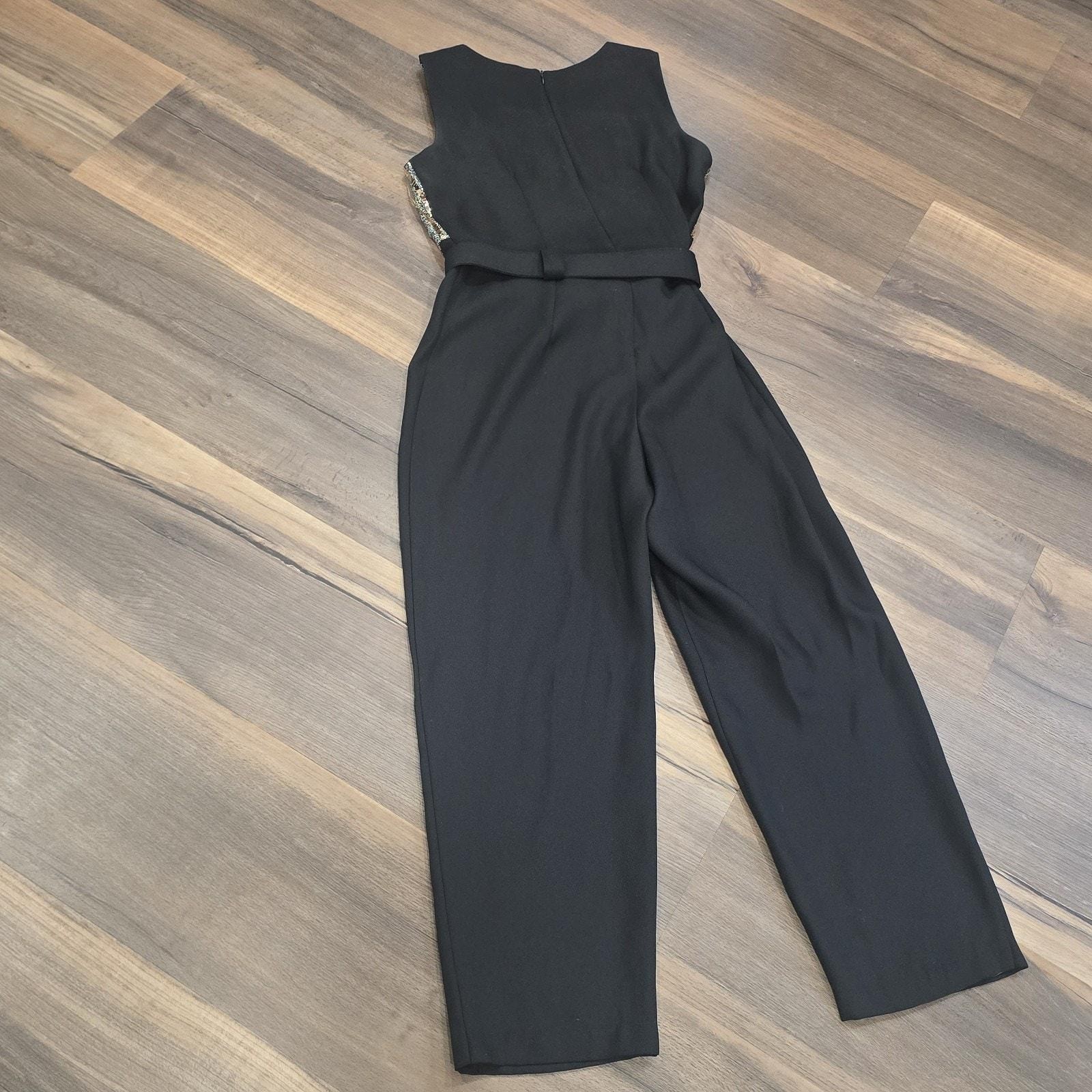 80s Womens Black Gold Sparkly Vintage 2 Piece Jumpsuit Blazer Outfit Small XS 6P