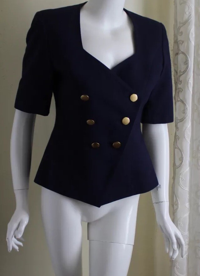Guy Laroche Sz 38 4/6 Vintage 80s 90s Navy Blue Fitted Blazer Jacket