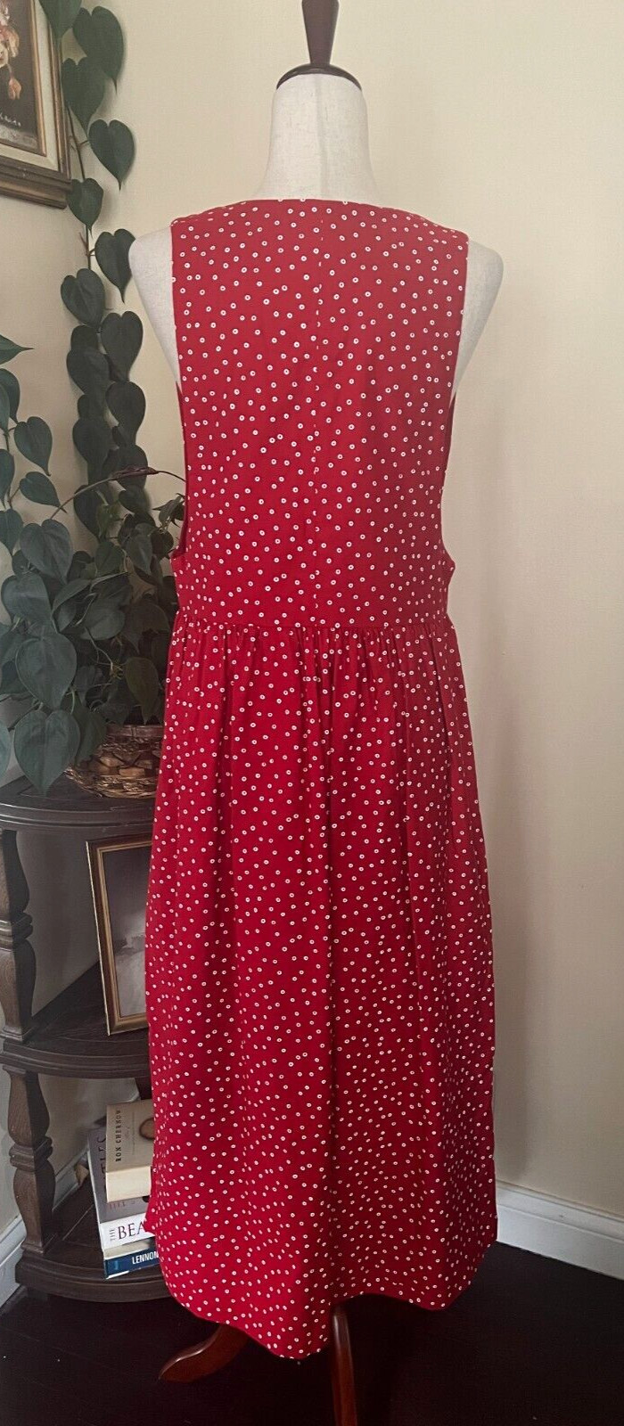 J Jill Red Polka Dot Dress Vintage 90s Surplice Neckline 100% Cotton sz M