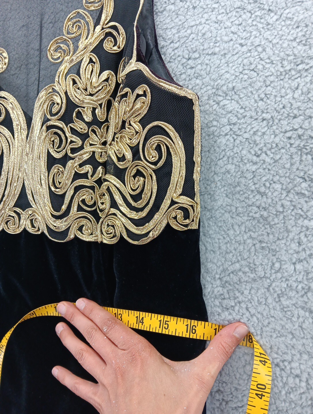 Vtg Scott McClintock Womens Black Velvet Gold Trim 80s Mini Cocktail Dress Sz 12